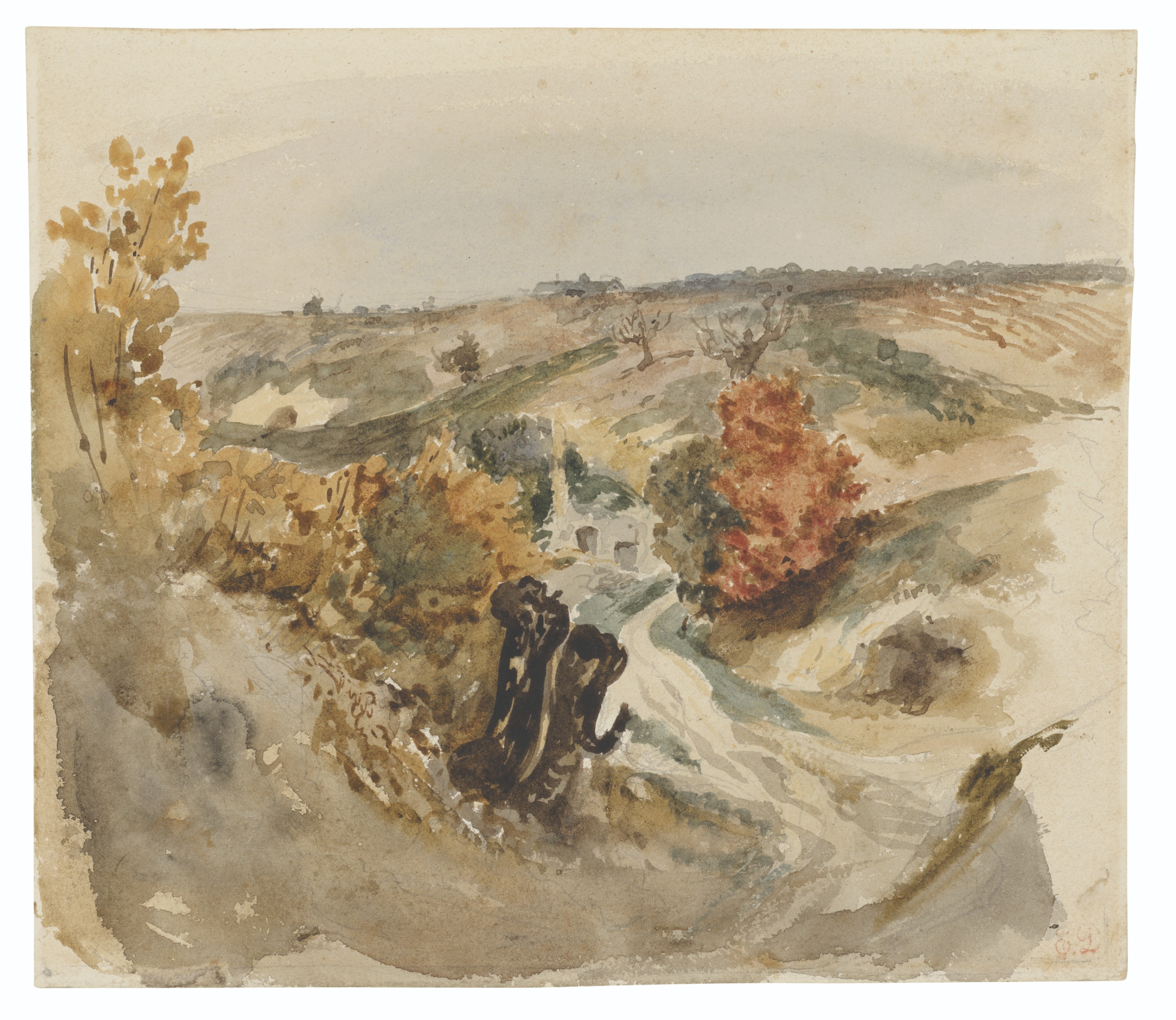 Eugène Delacroix — Виноградники у дороги и фермерский дом на холме