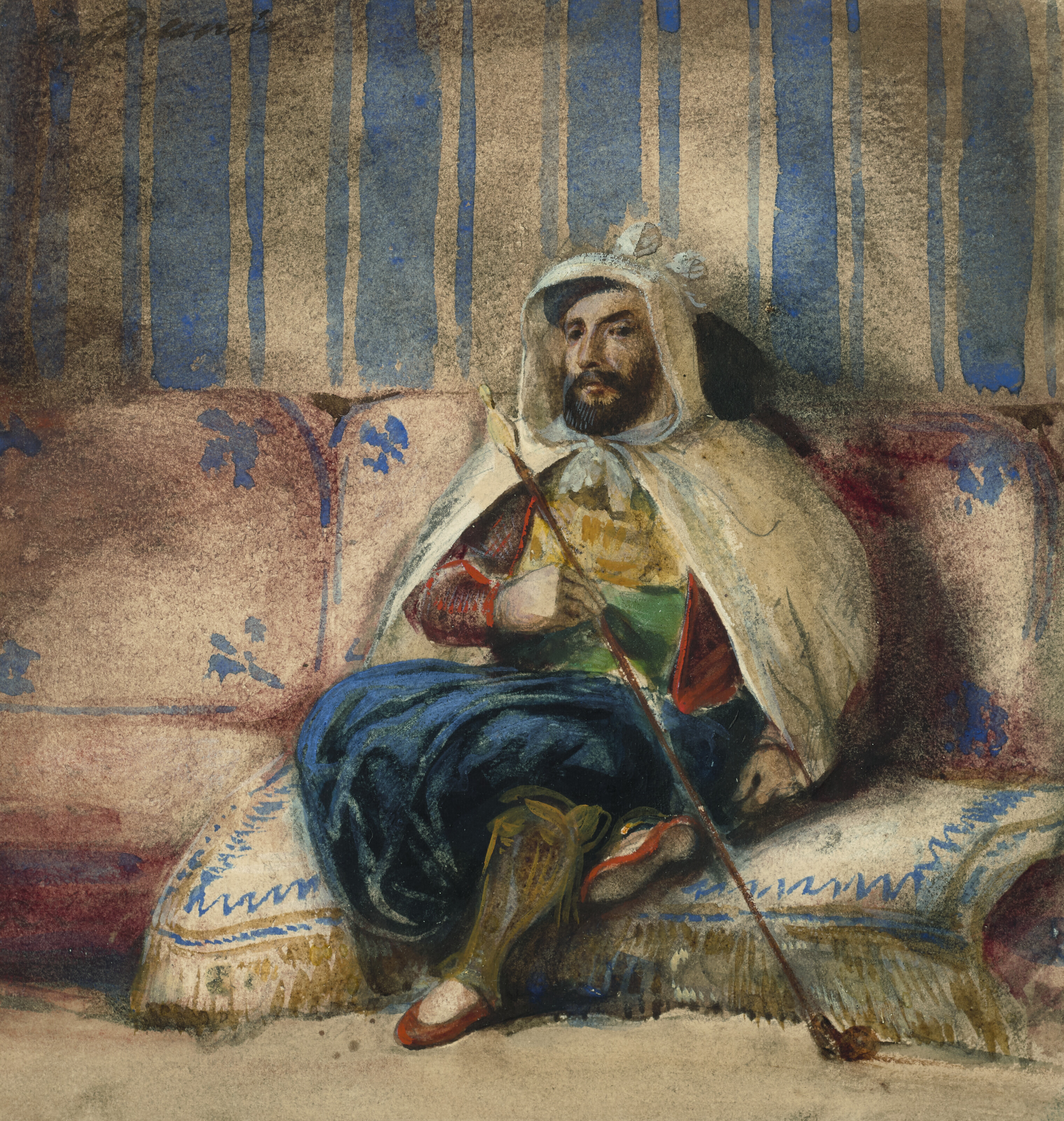 Eugène Delacroix — Мужчина в восточном костюме курит на диване, изображение 1