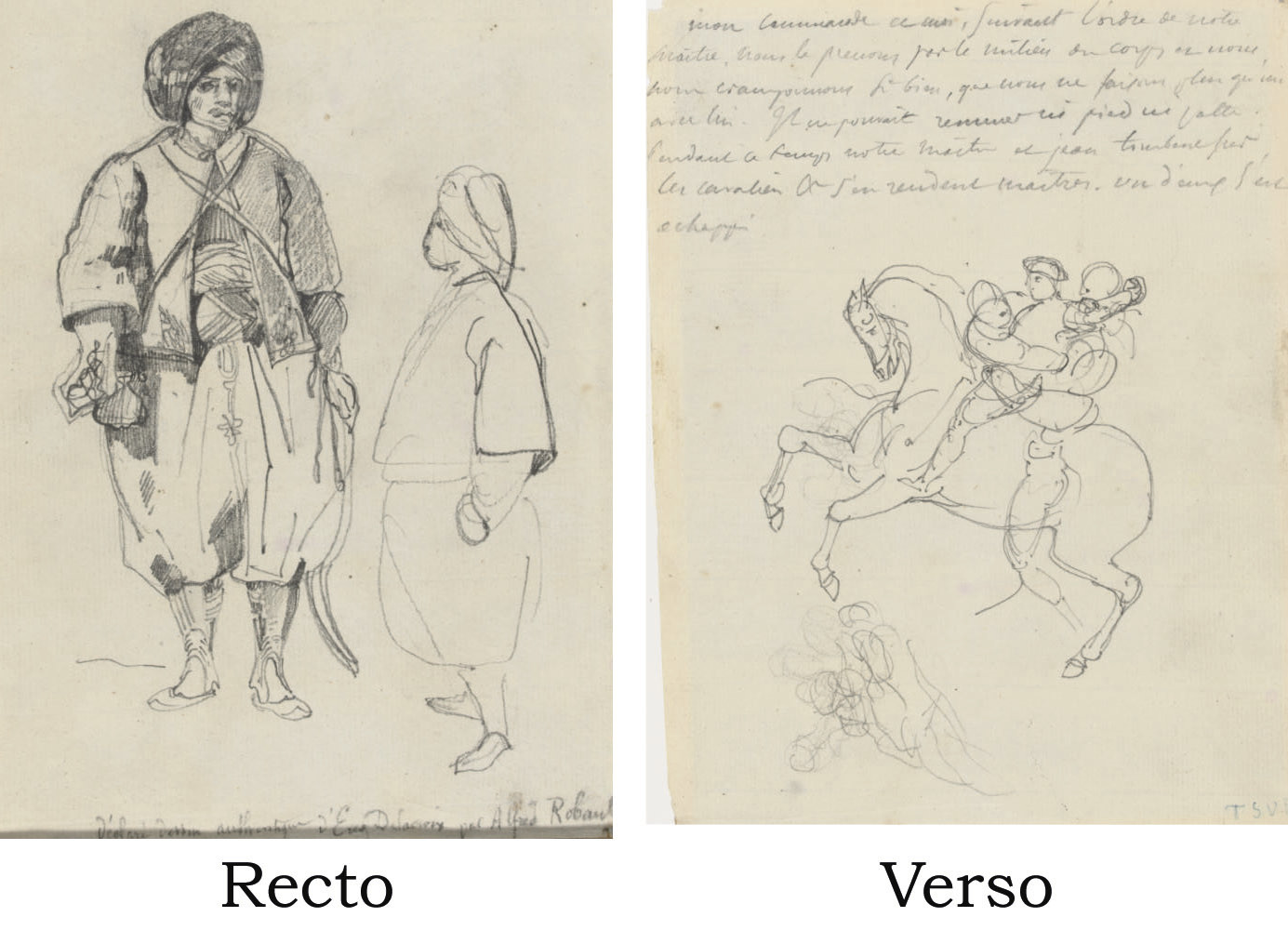 Eugène Delacroix — Этюд о двух мужчинах-арабах (справа налево); О двух бойцах, которые сражаются, как и я, с кабрантом (слева направо)