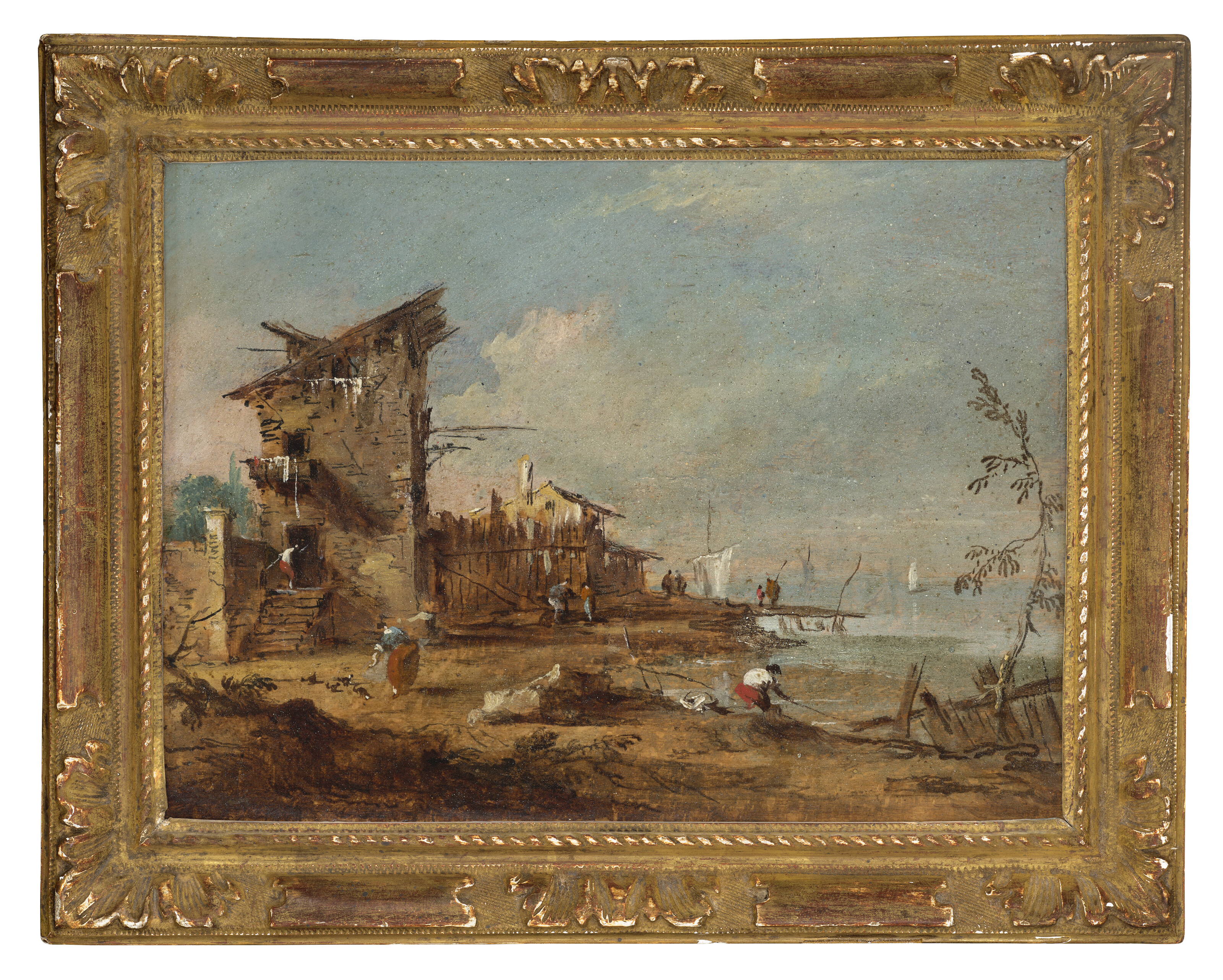 Francesco Guardi — Каприччио деревенского дома на берегу лагуны; и каприччио лагуны с фермерскими домами, изображение 3
