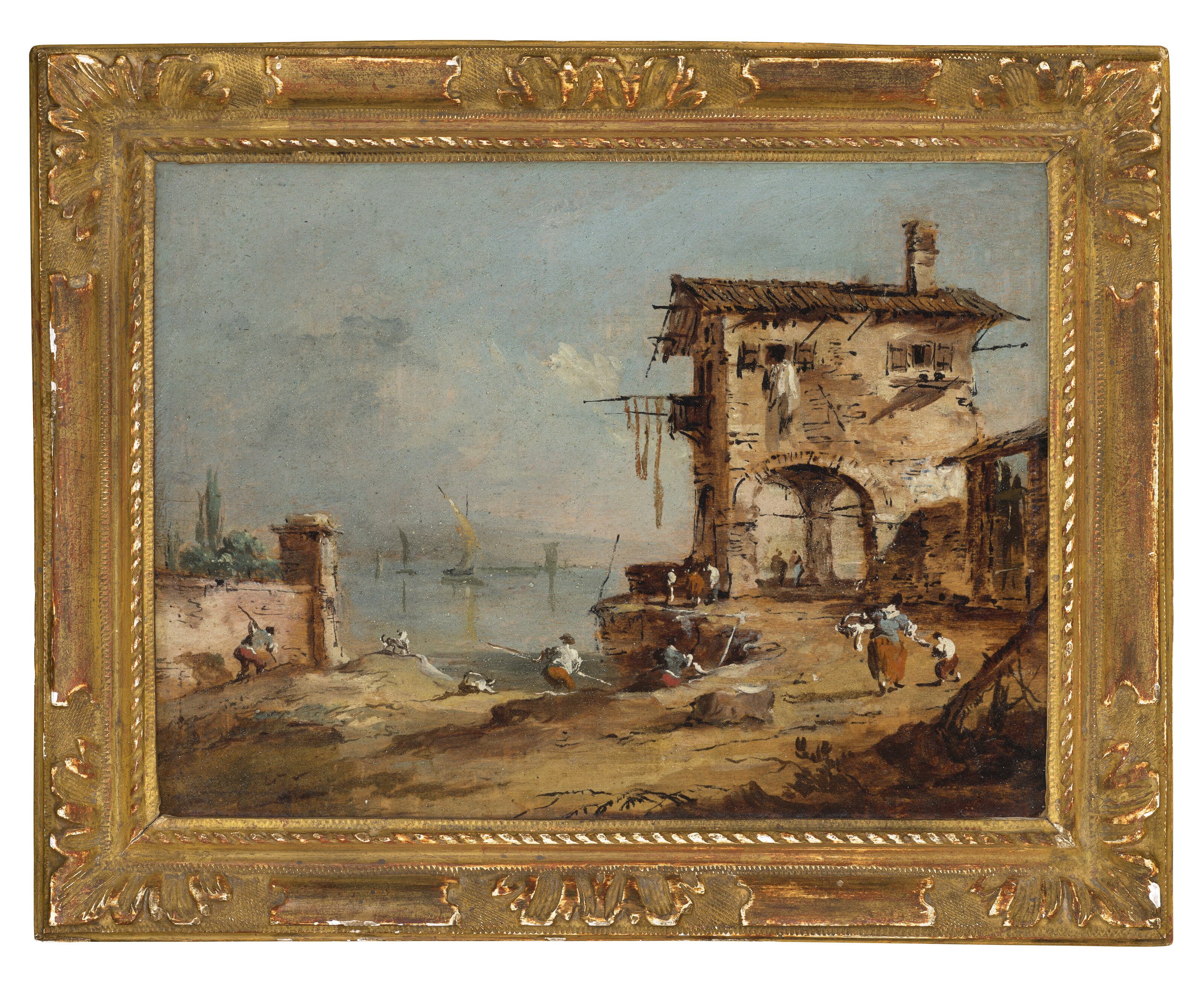 Francesco Guardi — Каприччио деревенского дома на берегу лагуны; и каприччио лагуны с фермерскими домами, изображение 6