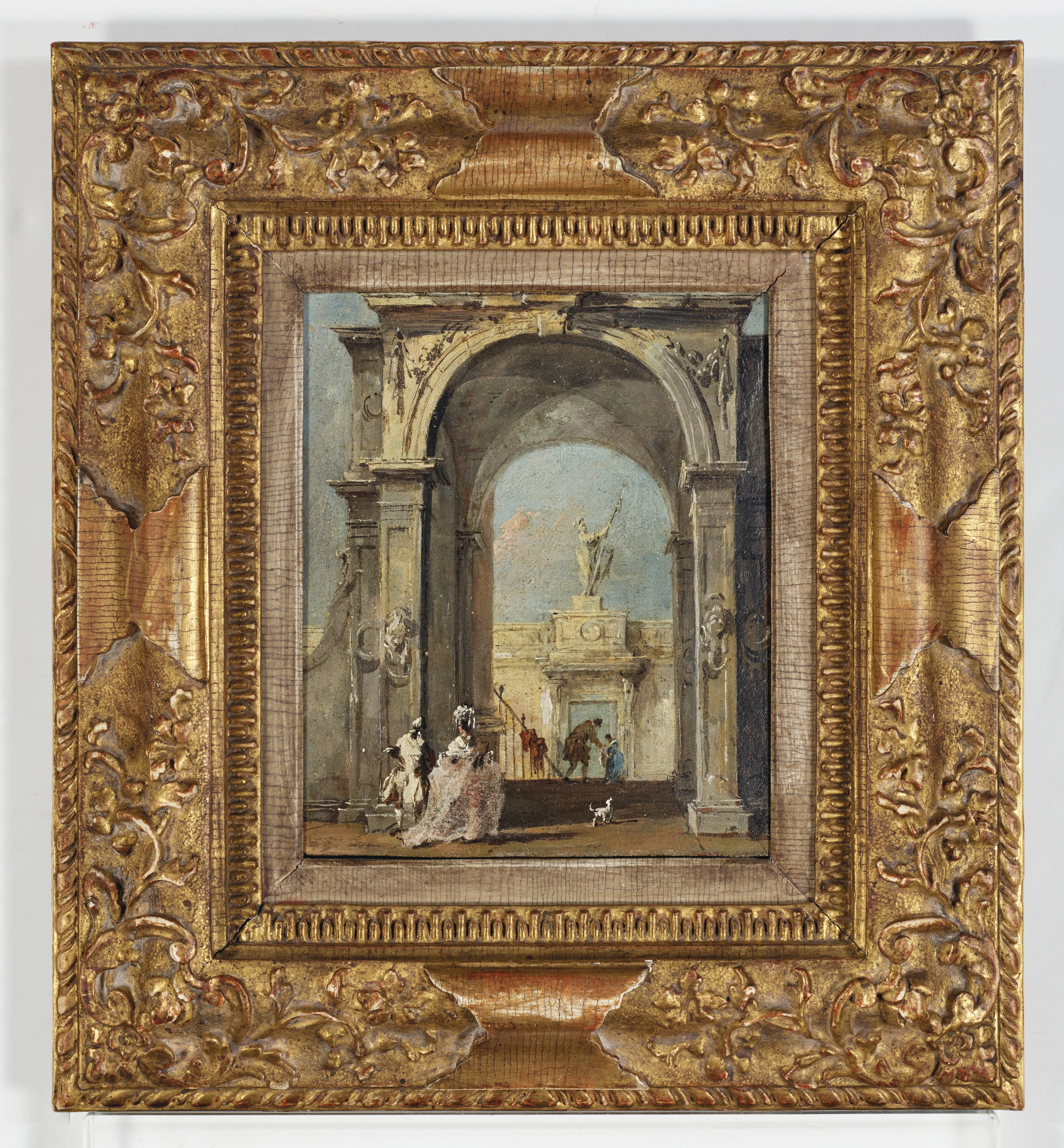 Francesco Guardi — Архитектурное каприччио с элегантно одетыми фигурами и собакой у входа во дворец, изображение 2