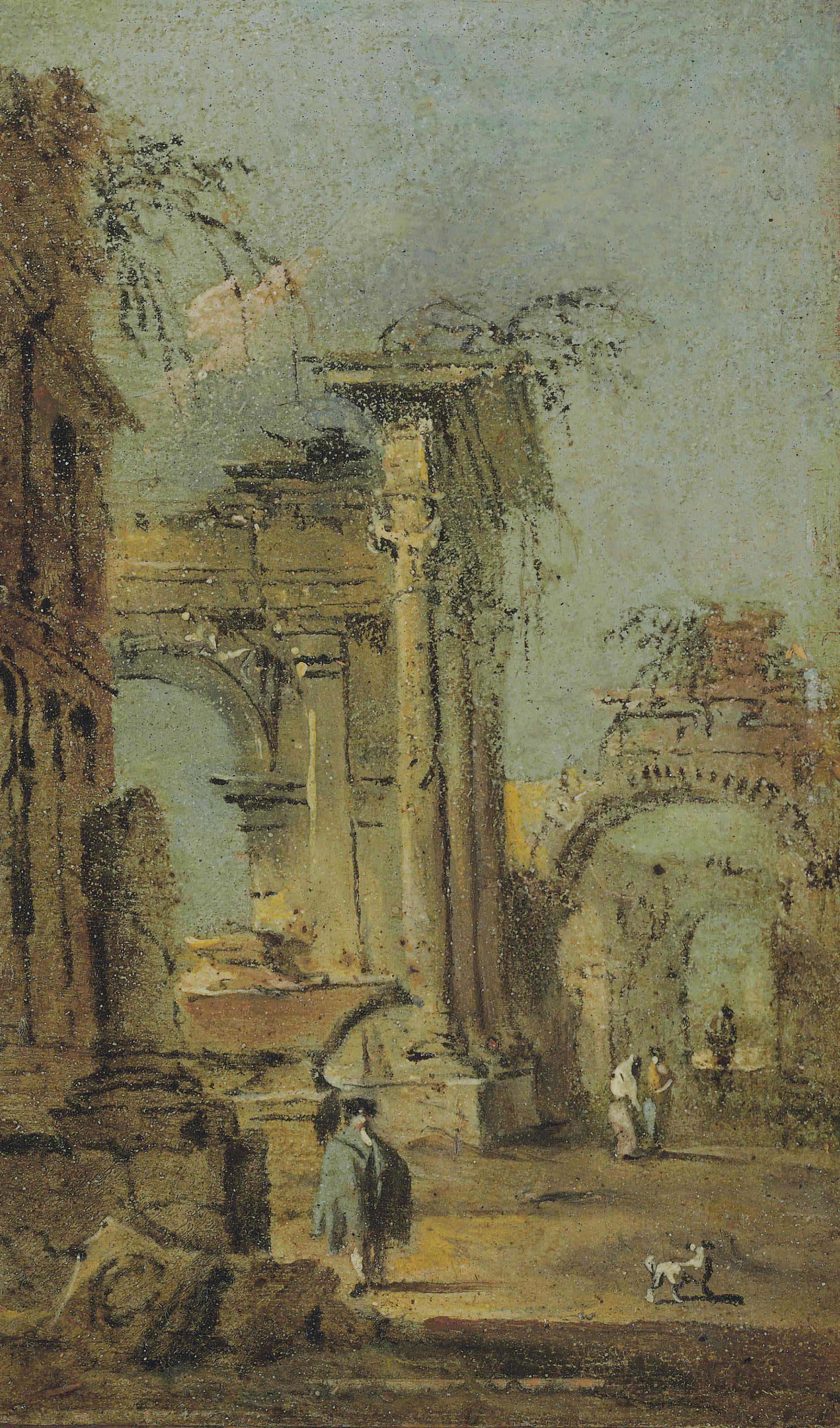 Francesco Guardi — Каприччио с архитектурными руинами, саркофагом и фигурами