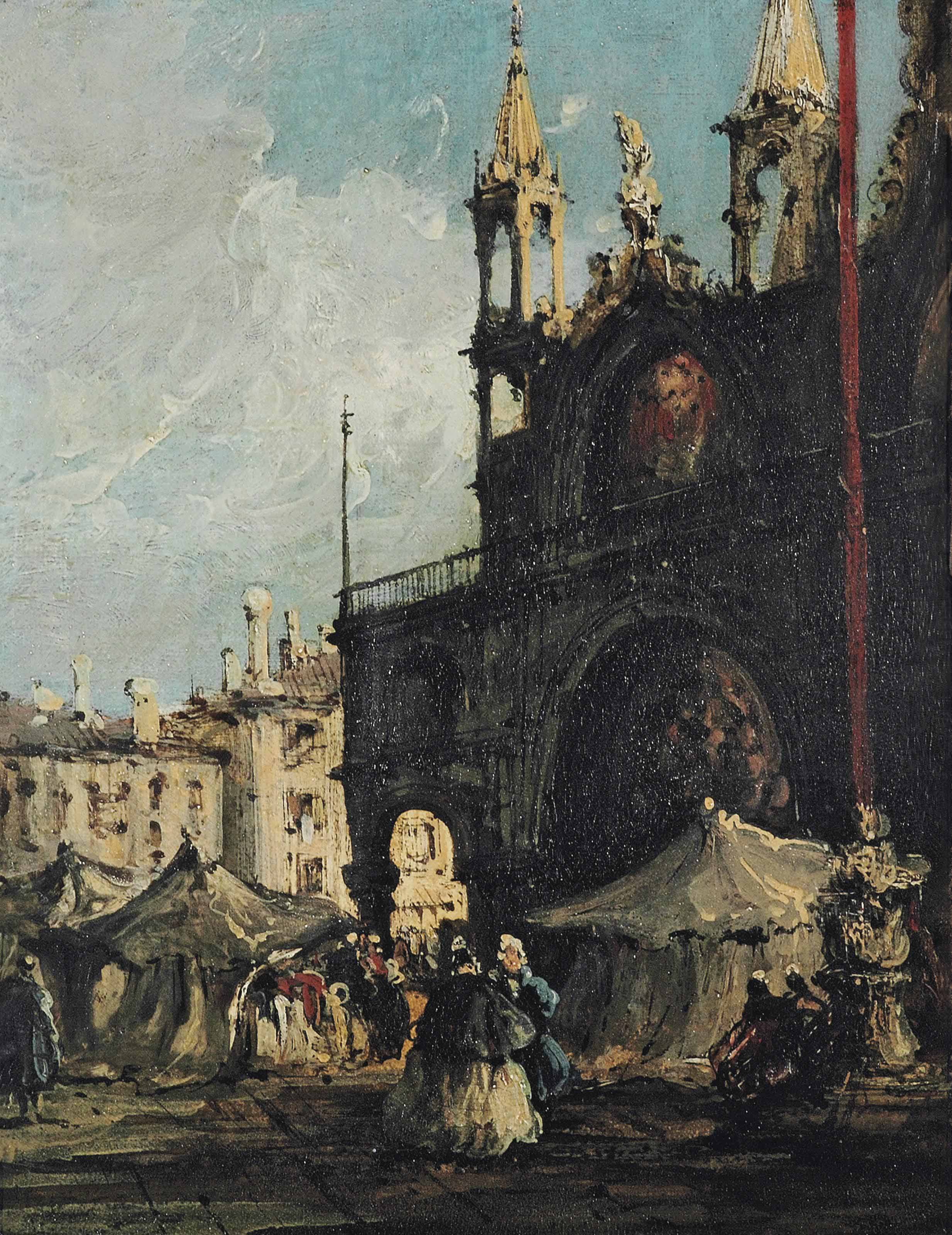 Francesco Guardi — Вид на площадь Сан-Марко в Венеции с элегантно одетыми фигурами на переднем плане