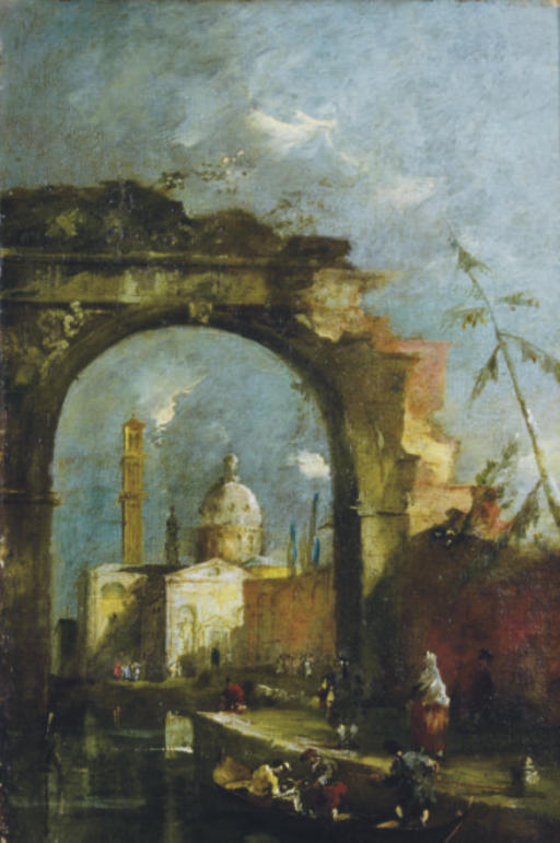 Francesco Guardi — Каприччио с фигурами у арки и сопутствующая картина