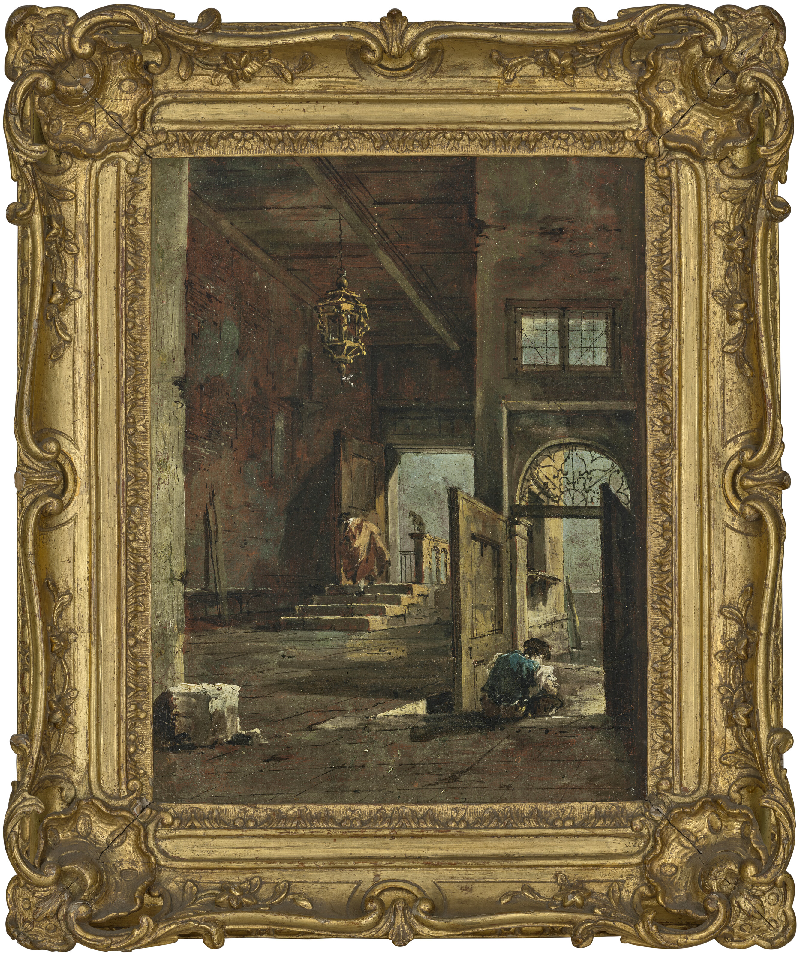Francesco Guardi — Внутренний двор венецианского палаццо с двумя фигурами, изображение 2