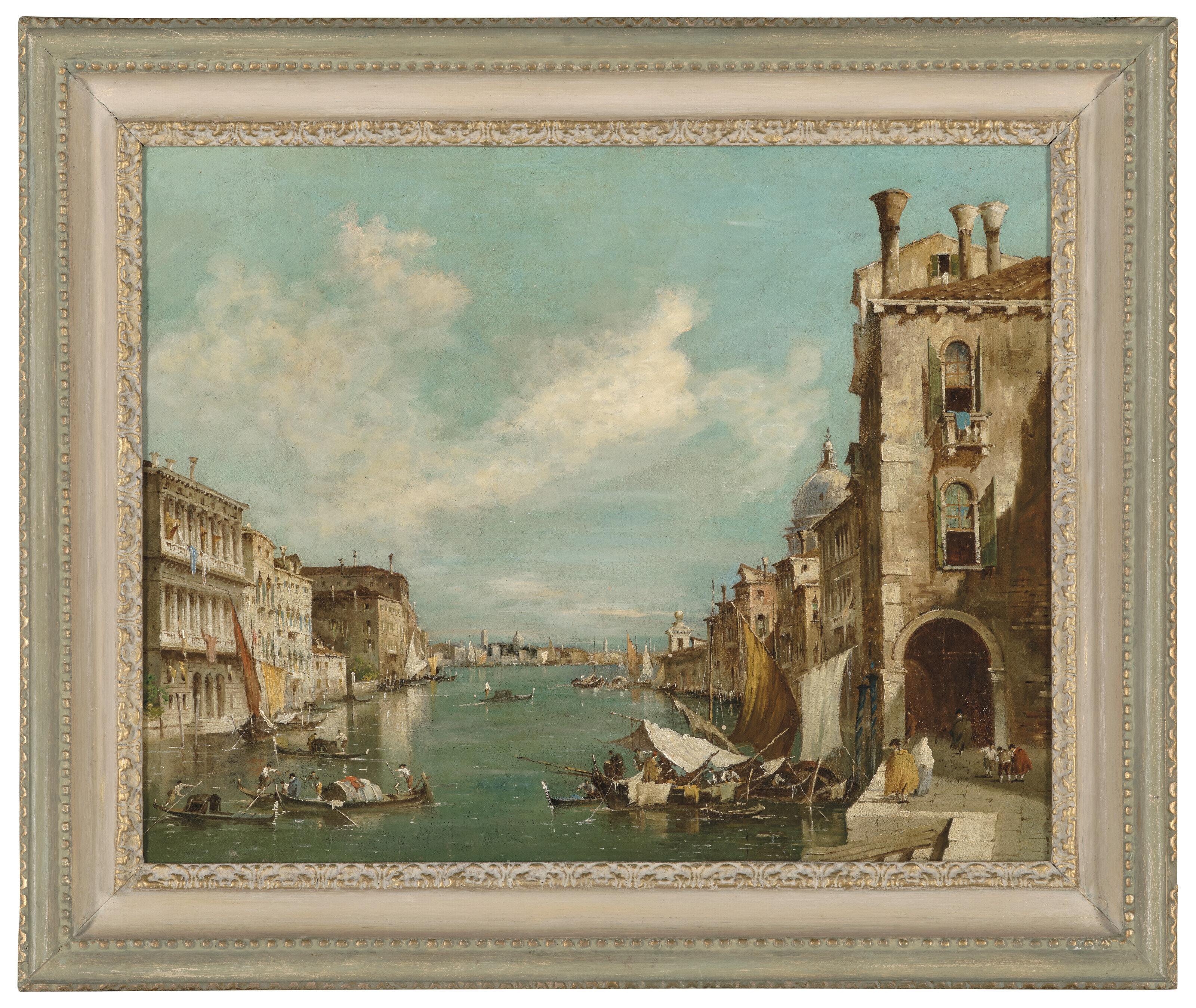 Francesco Guardi — Гранд-канал в Венеции, вид на восток с Кампо-ди-Сан-Вио, угол Палаццо и купол Санта-Мария-делла-Салюте за ним., изображение 1