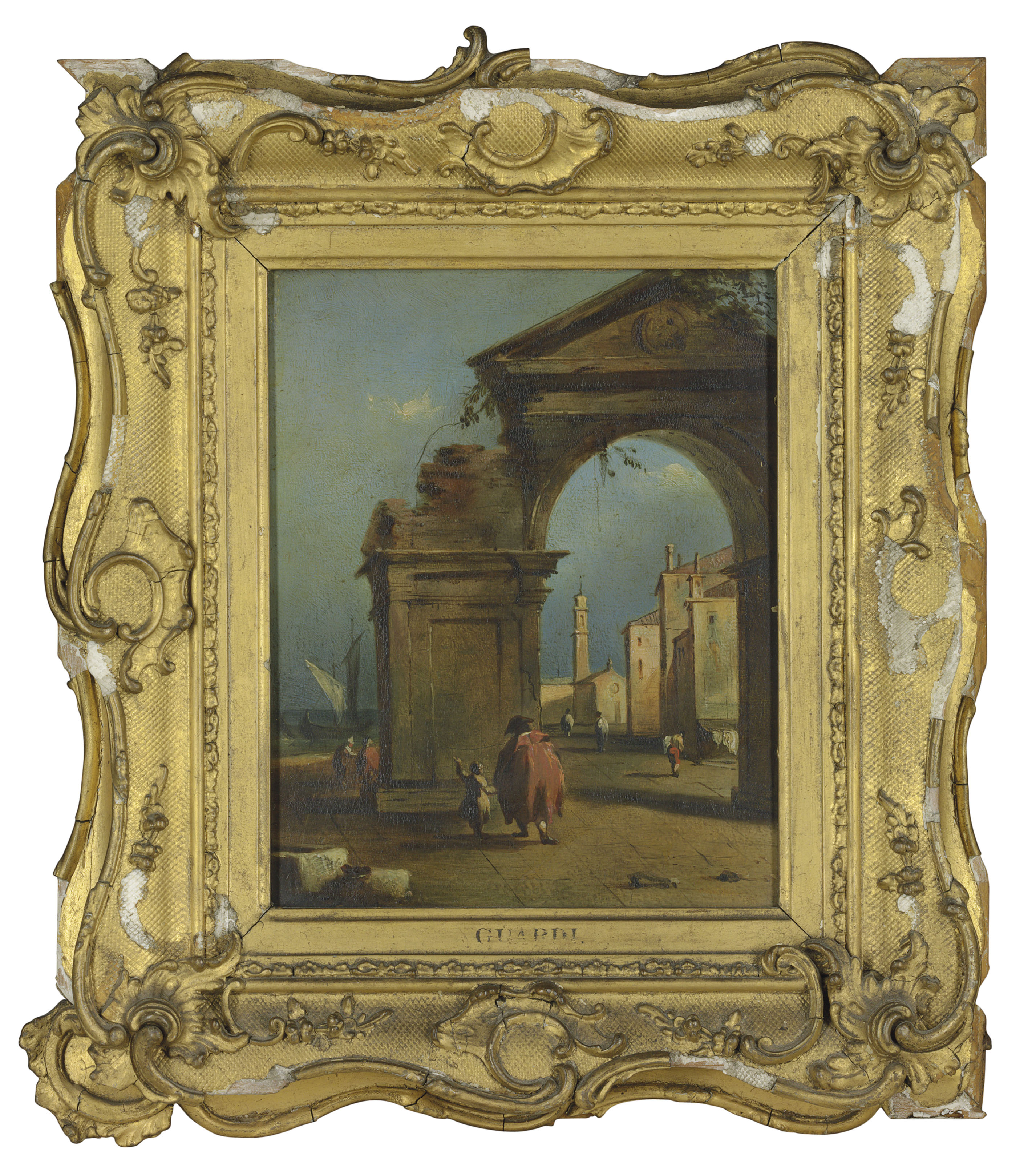 Francesco Guardi — Архитектурное каприччио с фигурами у руин и портиком во внутреннем дворе, изображение 2