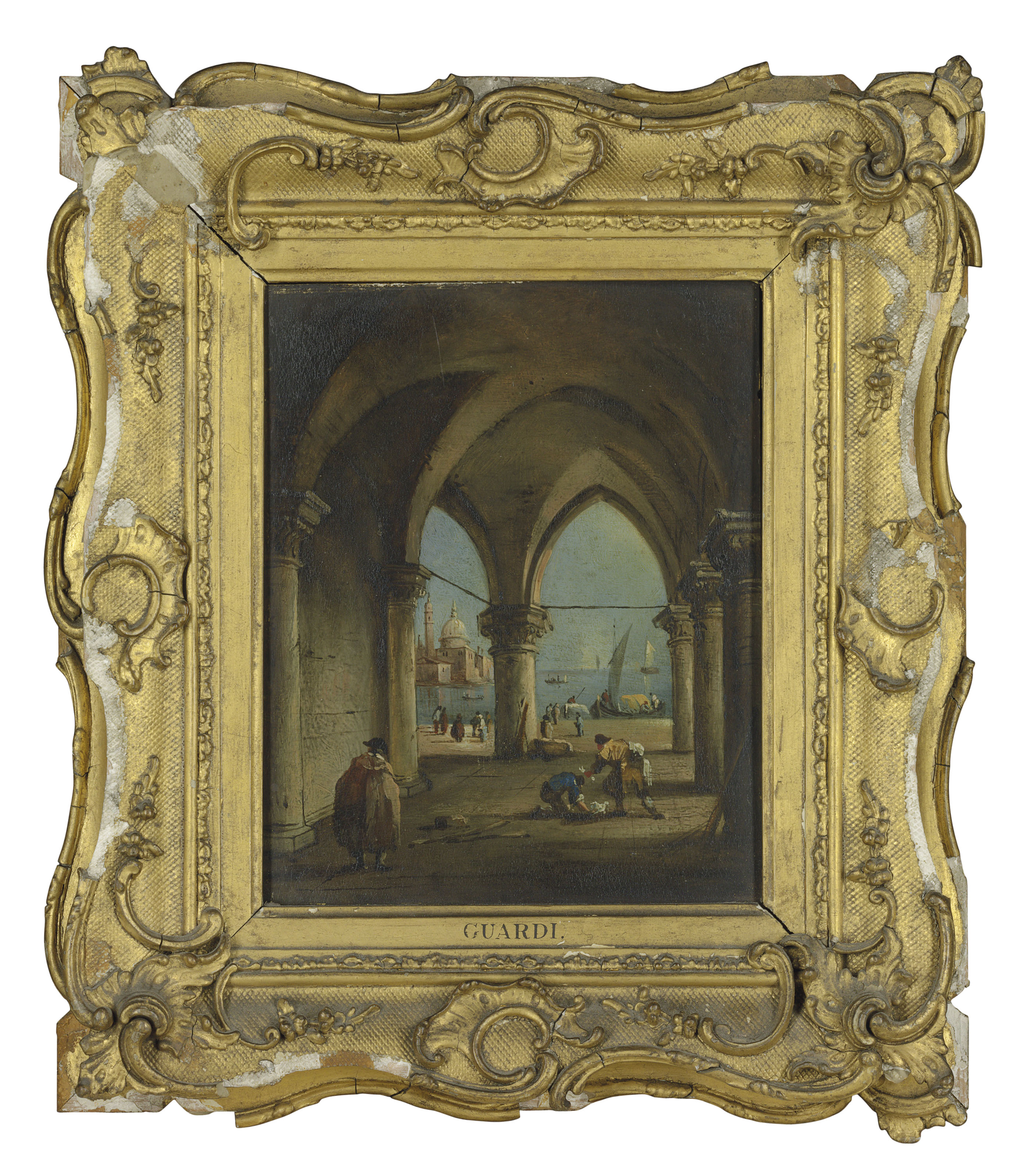 Francesco Guardi — Архитектурное каприччио с фигурами у руин и портиком во внутреннем дворе, изображение 3