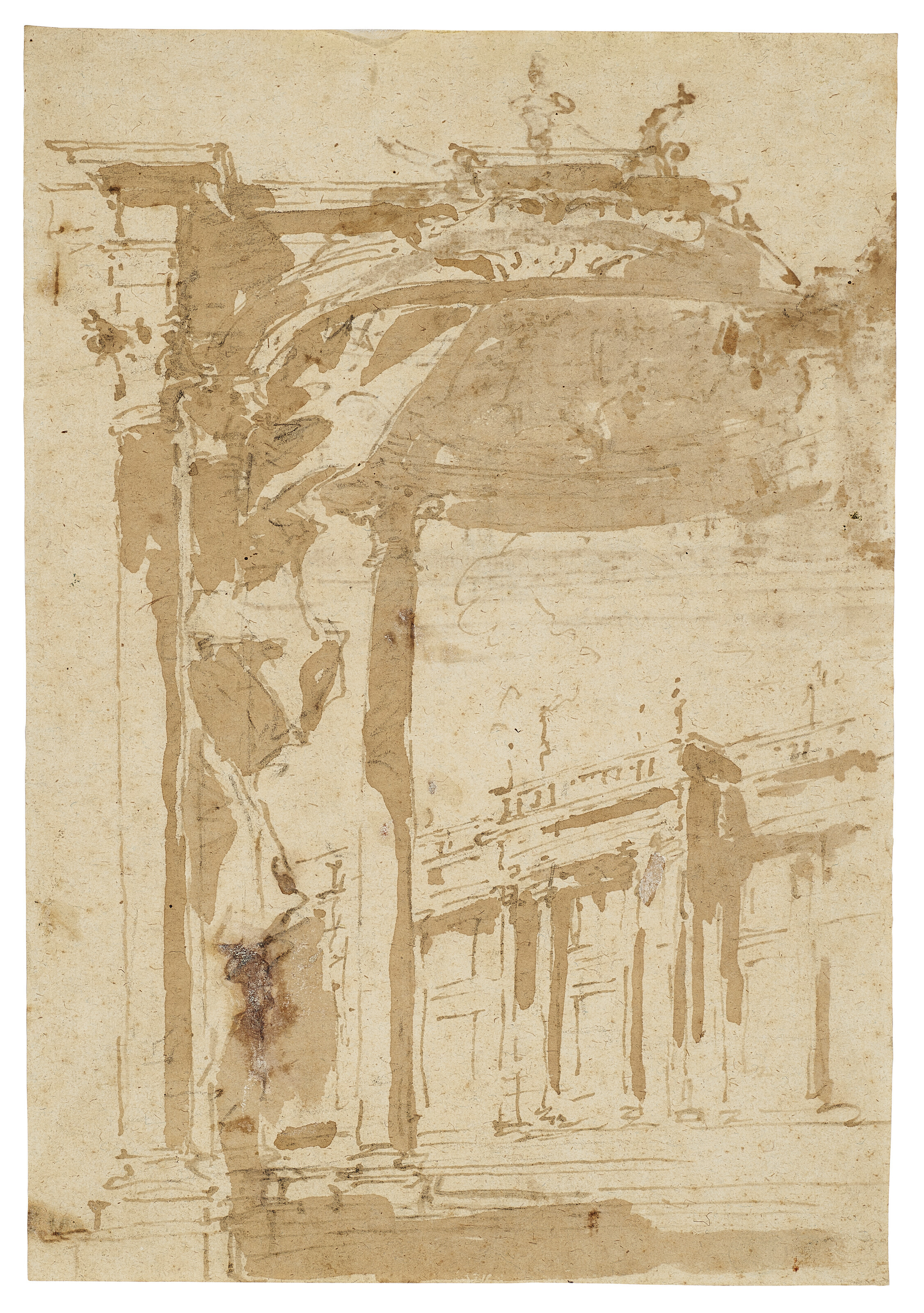 Francesco Guardi — Архитектурное каприччио с аркой и навесом (recto); Архитектурный этюд (verso), изображение 1