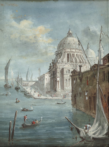 Francesco Guardi — Санта-Мария-делла-Салюте (иллюстрированный); и фигуры под венецианской аркадой