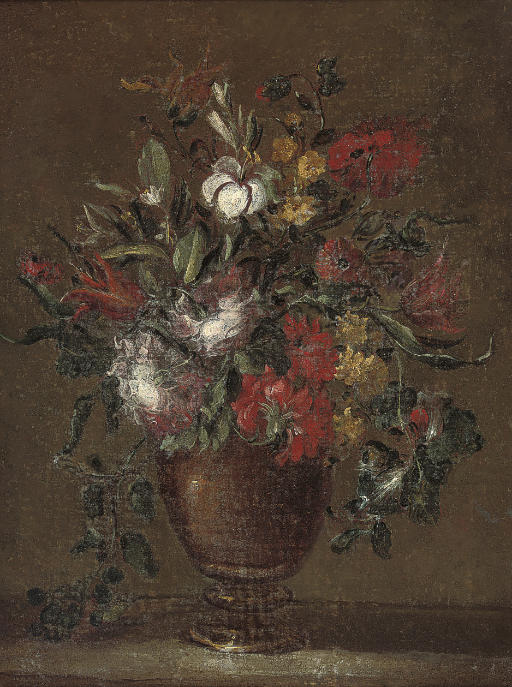 Francesco Guardi — Розы, гвоздики, тюльпаны, нарциссы и другие цветы в вазе на подоконнике
