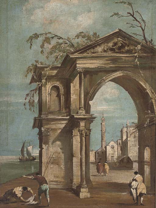 Francesco Guardi — Венецианское каприччио с фигурами в виде классической арки