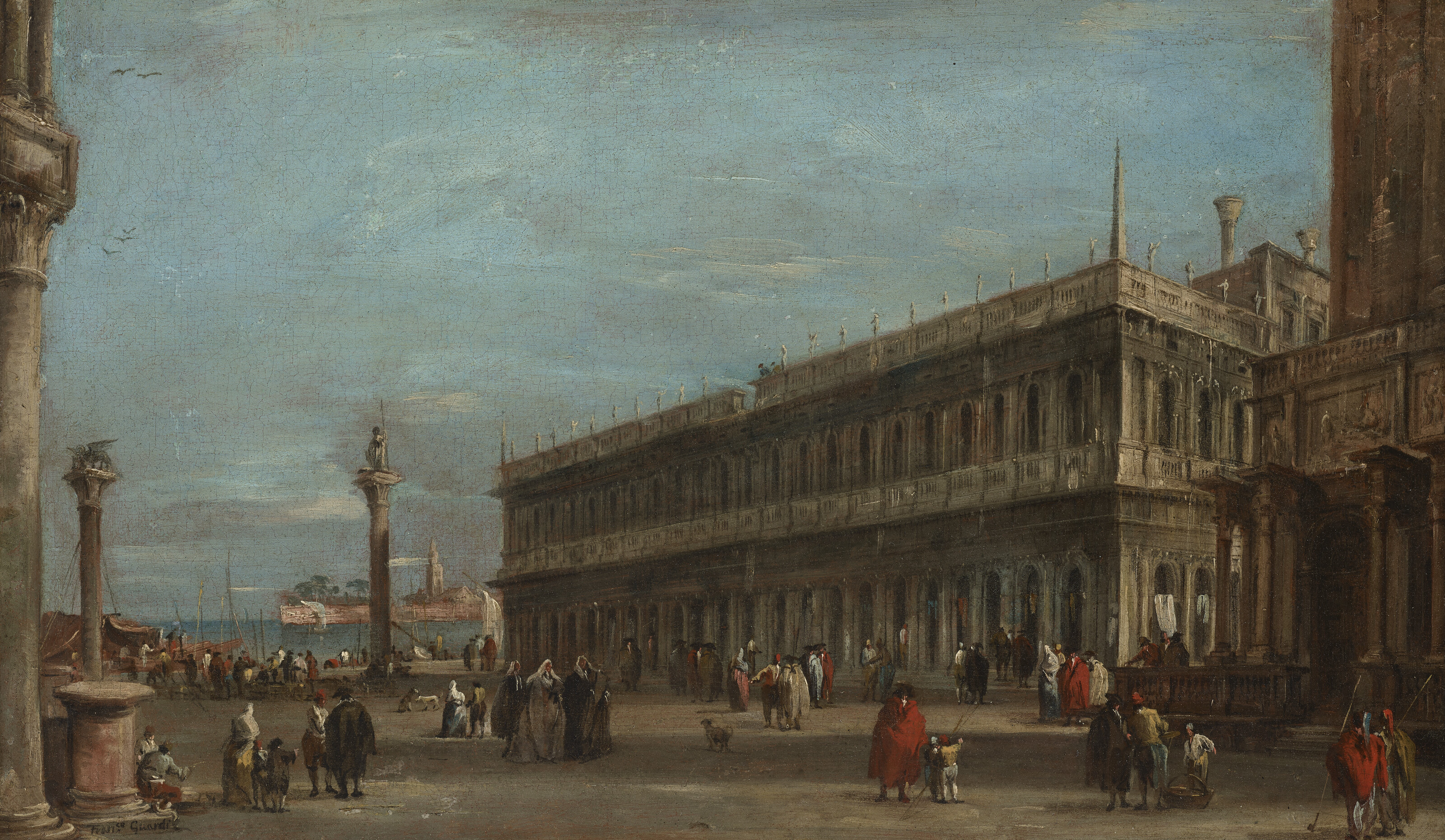 Francesco Guardi — Венеция, вид на Пьяццетту в сторону Либрерии, а за ней - восточная оконечность Джудекки.