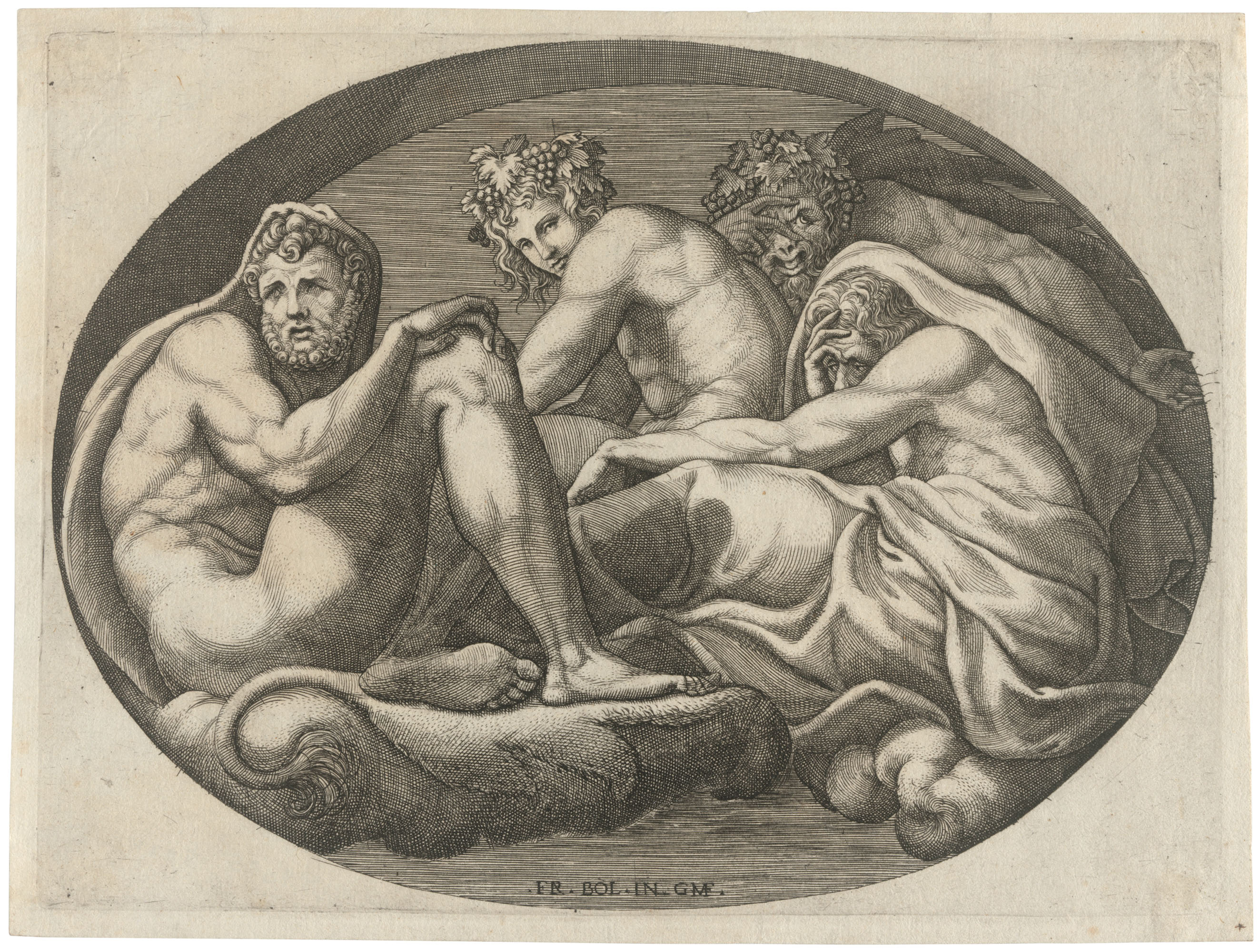 Francesco Primaticcio — Геракл, Бахус, Пан и еще один Бог, от: Боги и богини в кругляшах