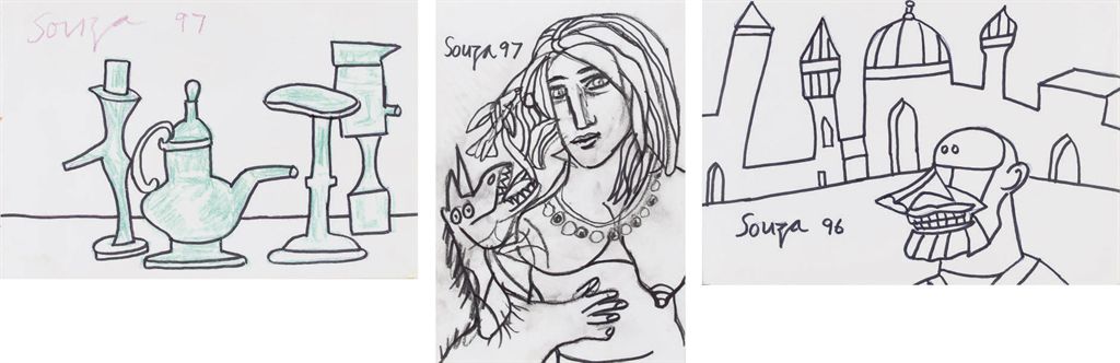 Francis Newton Souza — Альбом для рисования, 1996-97 (20 рисунков, включая 2 авторские надписи)