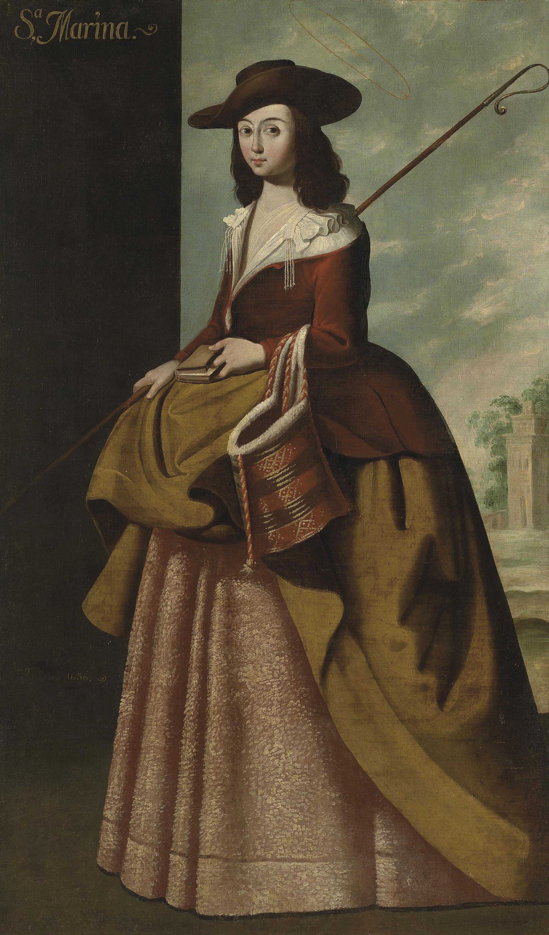 Francisco de Zurbarán — Святая Маргарита Антиохийская, в полный рост, с пастушьим посохом и библией в руках