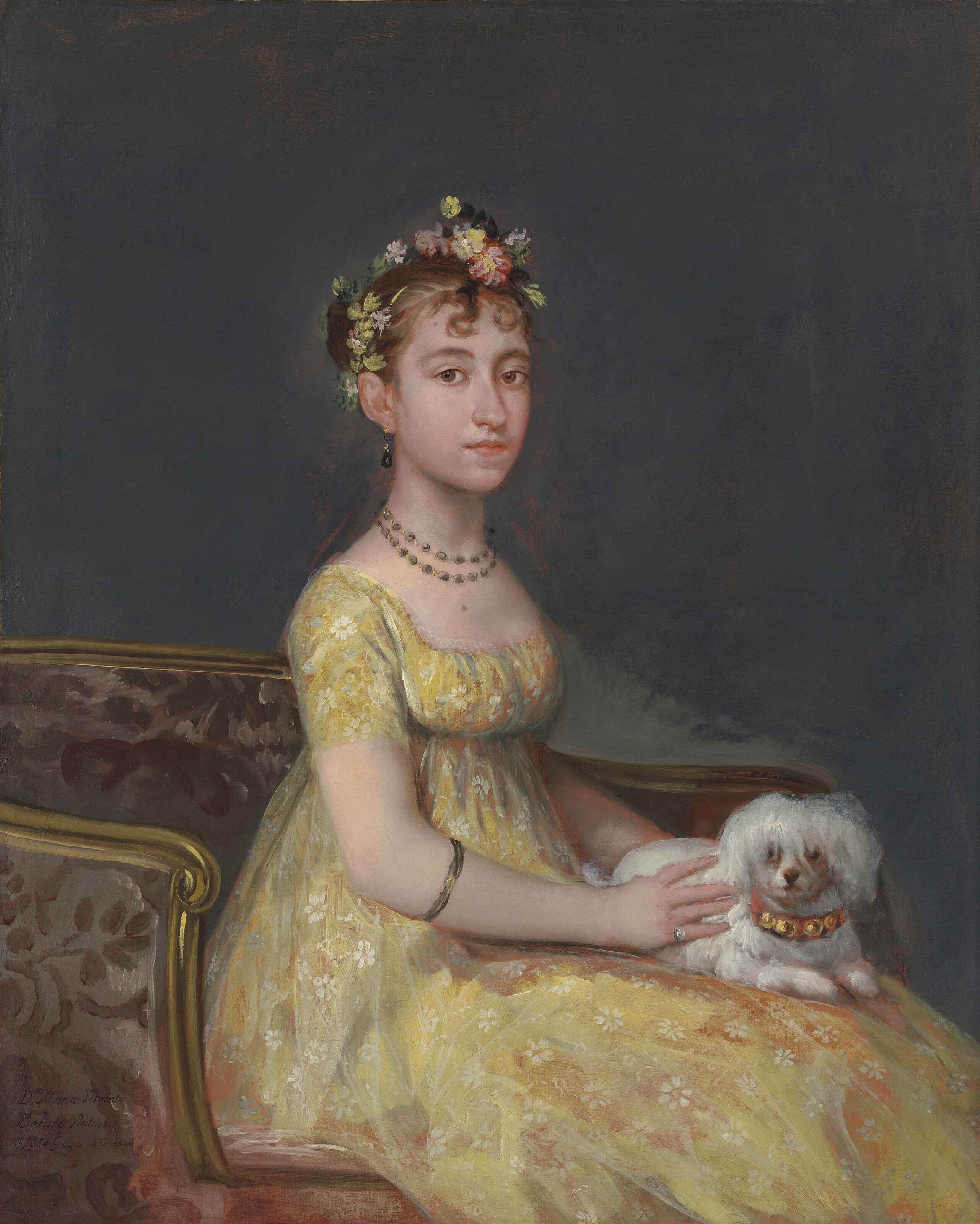 Francisco Goya — Портрет доньи Марии Висенты Баррузо Вальдес, сидящей на диване с комнатной собачкой; и портрет ее матери доньи Леоноры Антонии Вальдес де Баррузо, сидящей на стуле с веером в руках., изображение 2