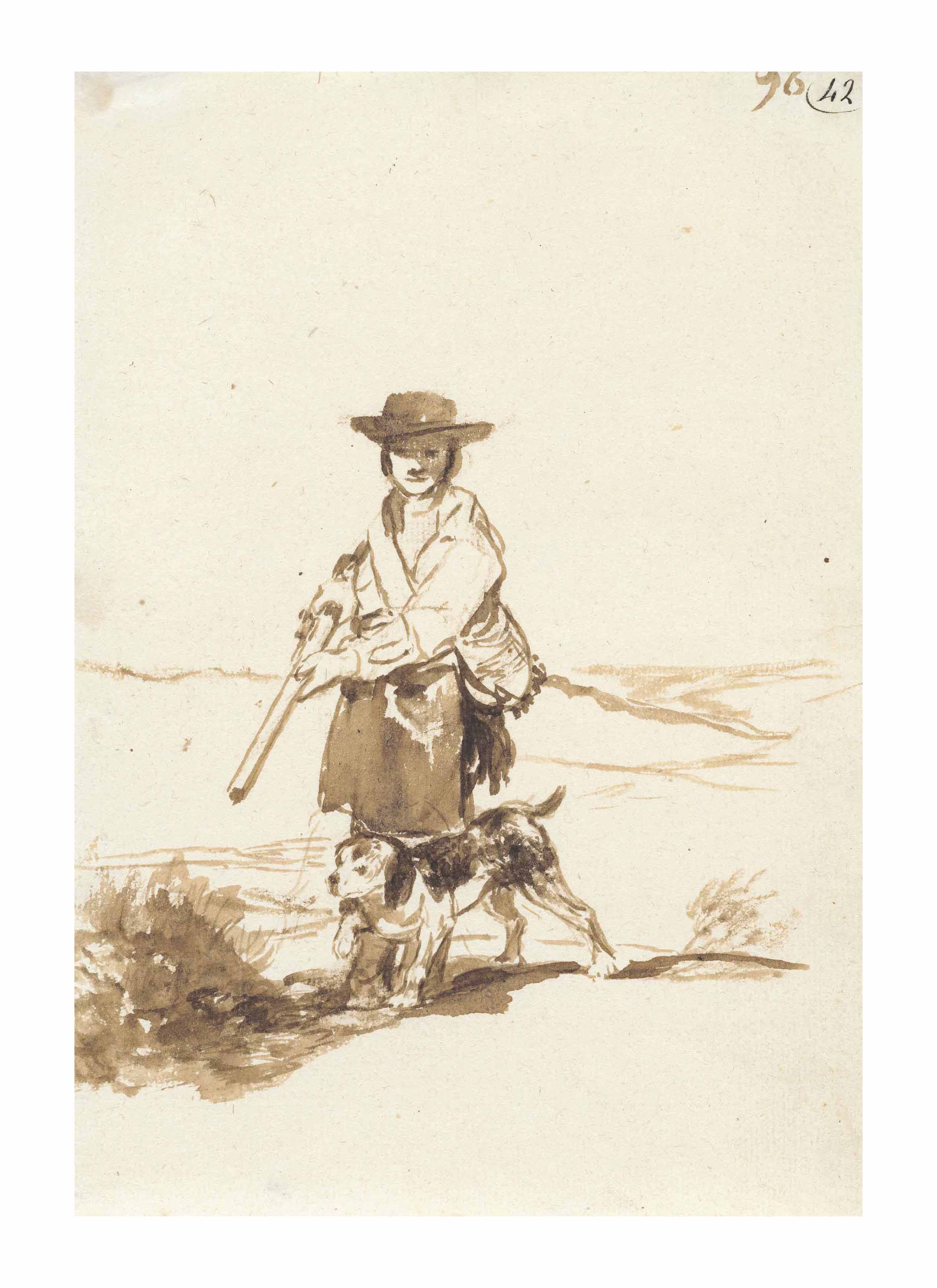 Francisco Goya — Охотник со своей собакой на фоне пейзажа