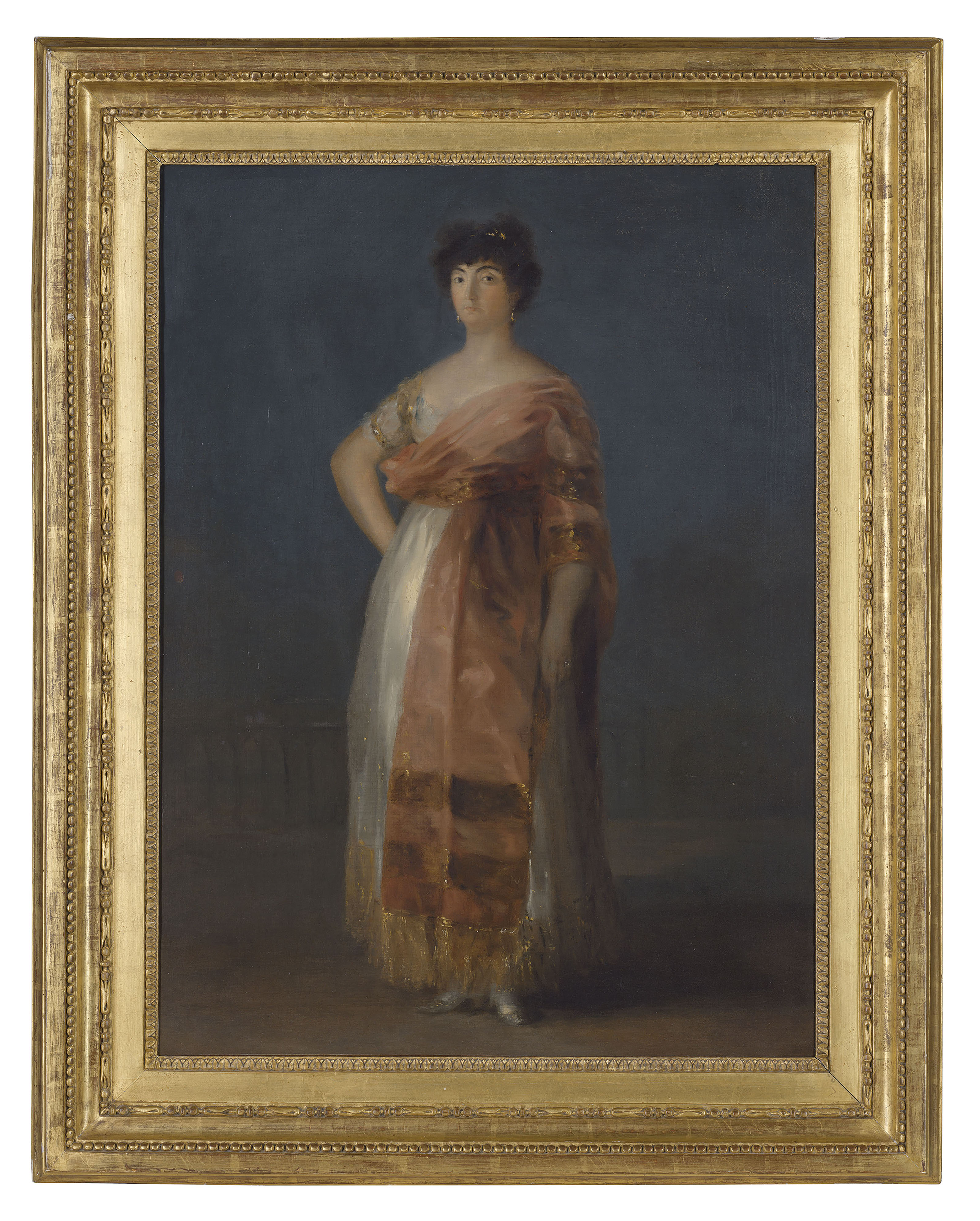 Francisco Goya — Портрет Марии дель Росарио Фернандес, известной как "Ла Тирана" (1755-1803), небольшой, в полный рост, в розовом платье