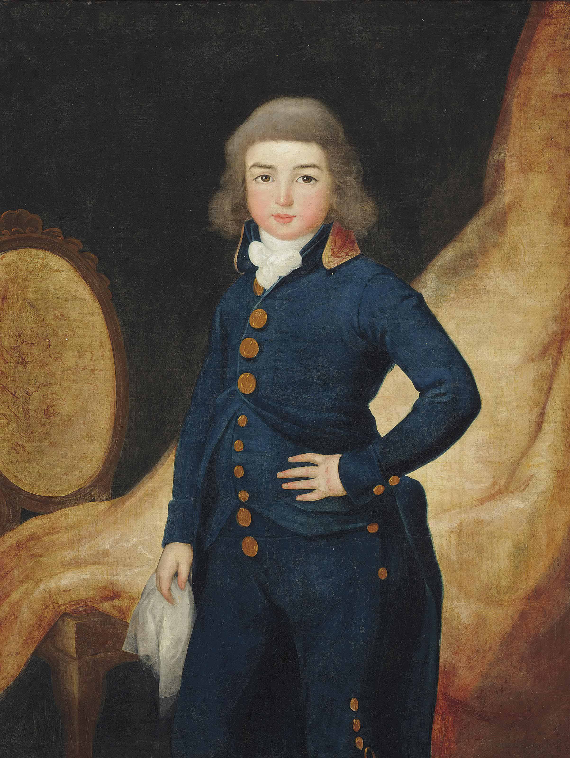 Francisco Goya — Портрет маленького мальчика, стоящего в три четверти роста, в синем костюме с медными пуговицами