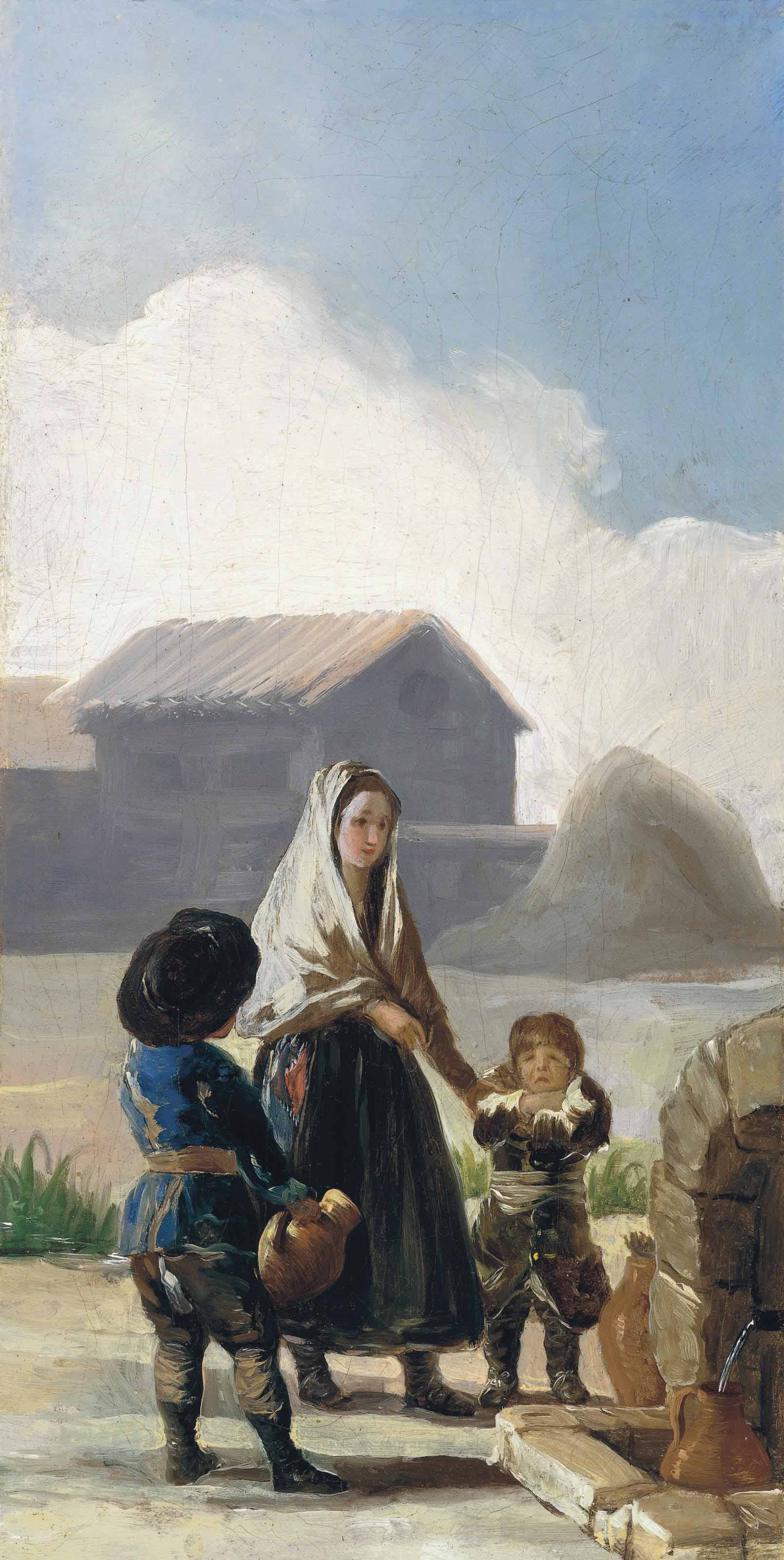 Francisco Goya — Женщина и два мальчика у фонтана - набросок