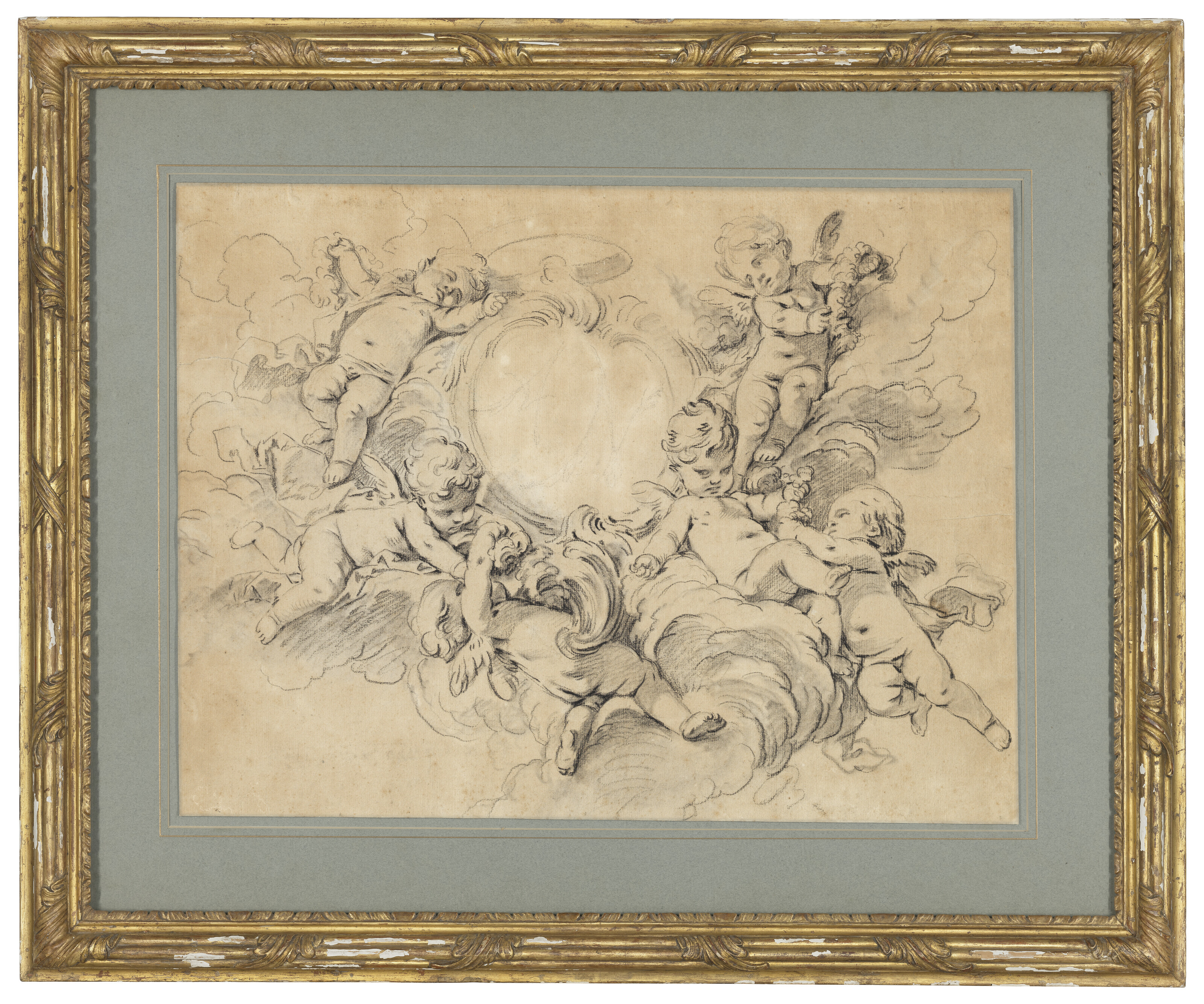 François Boucher — Путти в облаках, поддерживающий картуш с инициалами ‘AN’, изображение 2