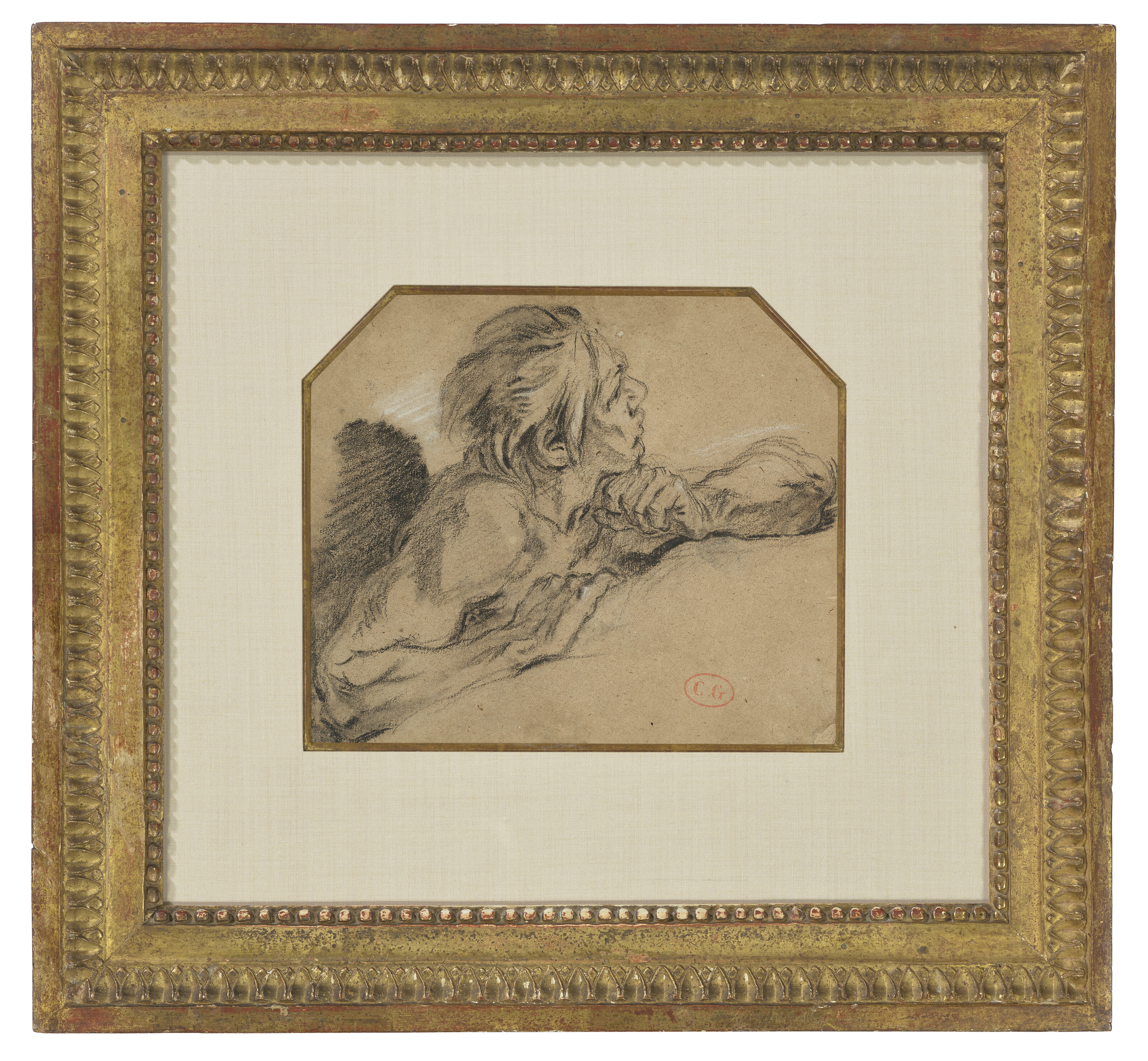François Boucher — Мужчина, опершись на руки, смотрит вверх, направо, изображение 2