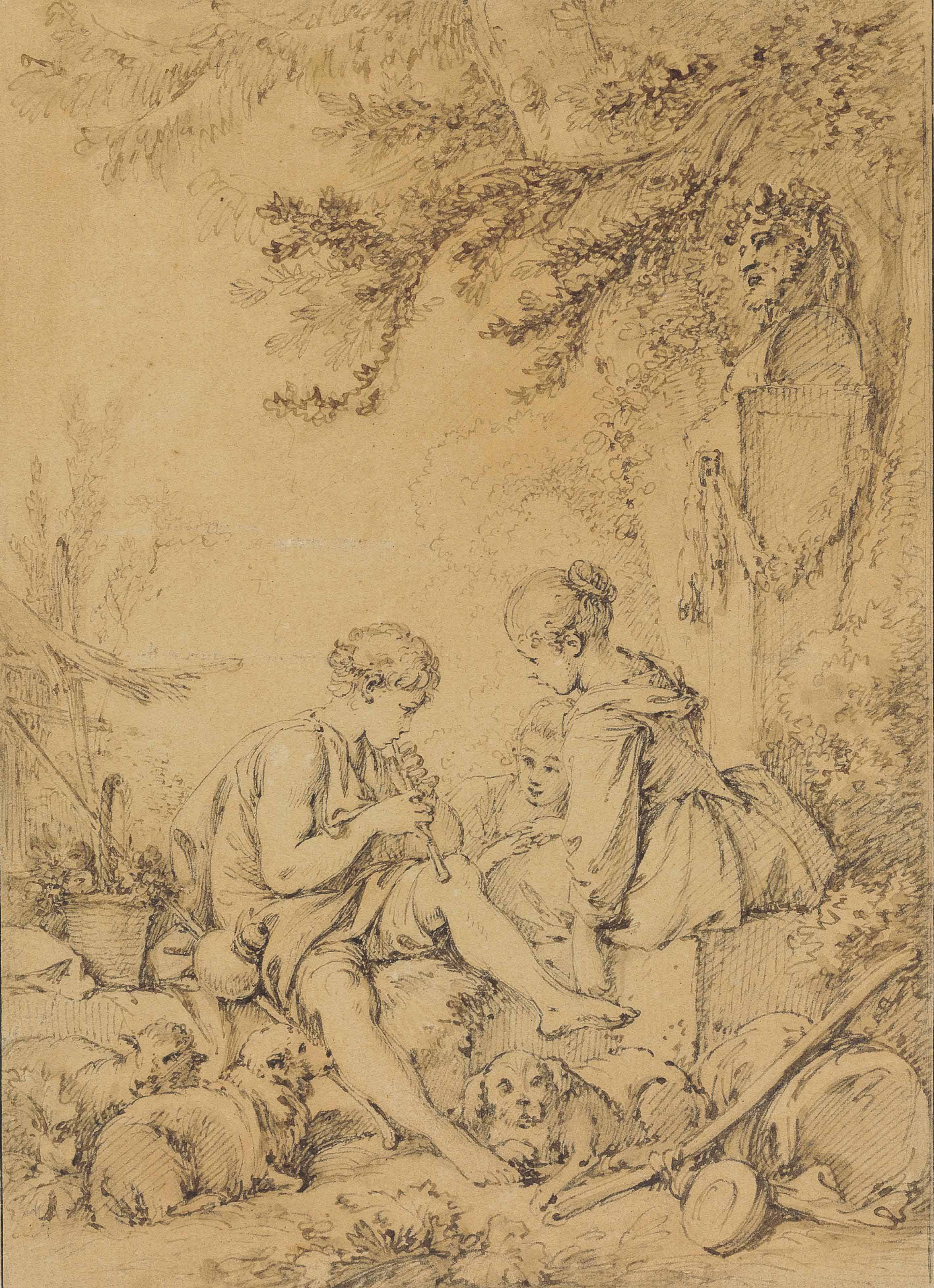 François Boucher — Молодой пастух играет на свирели для двух юных пастушек
