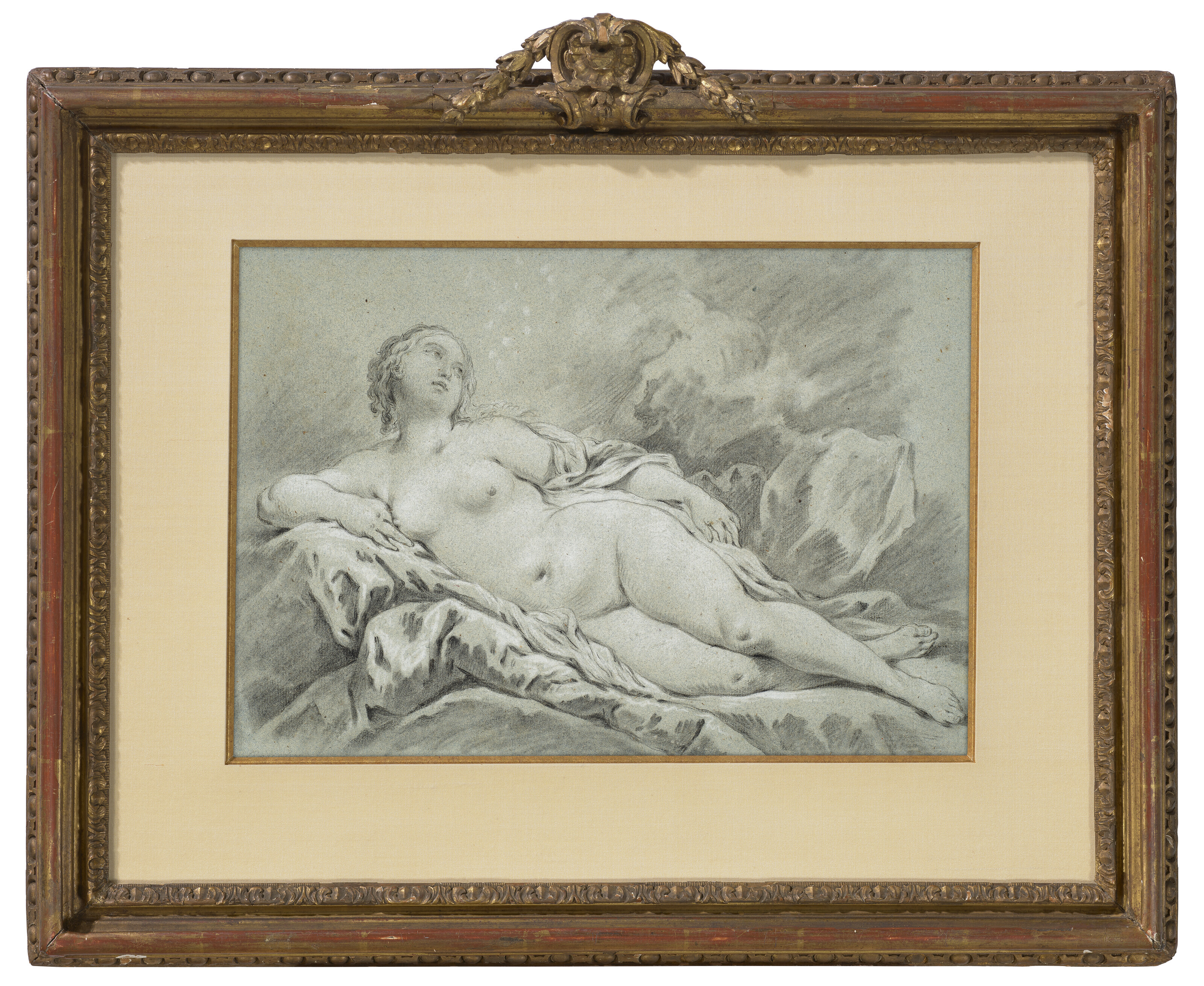François Boucher — Обнаженная женщина, лежащая полулежа, с раздвинутыми ногами и смотрящая вверх и вправо, изображение 2
