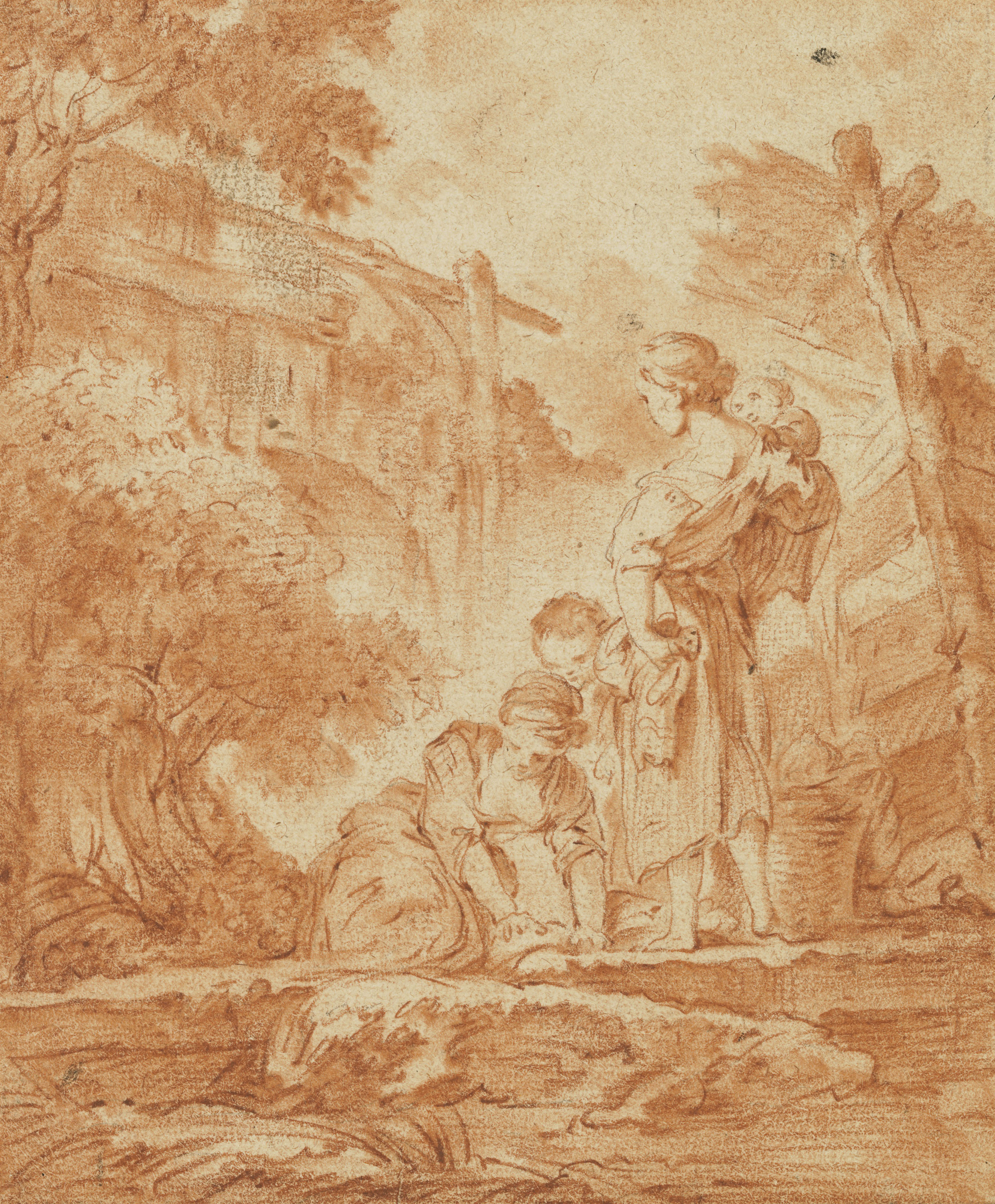 François Boucher — Прачки на фоне пейзажа