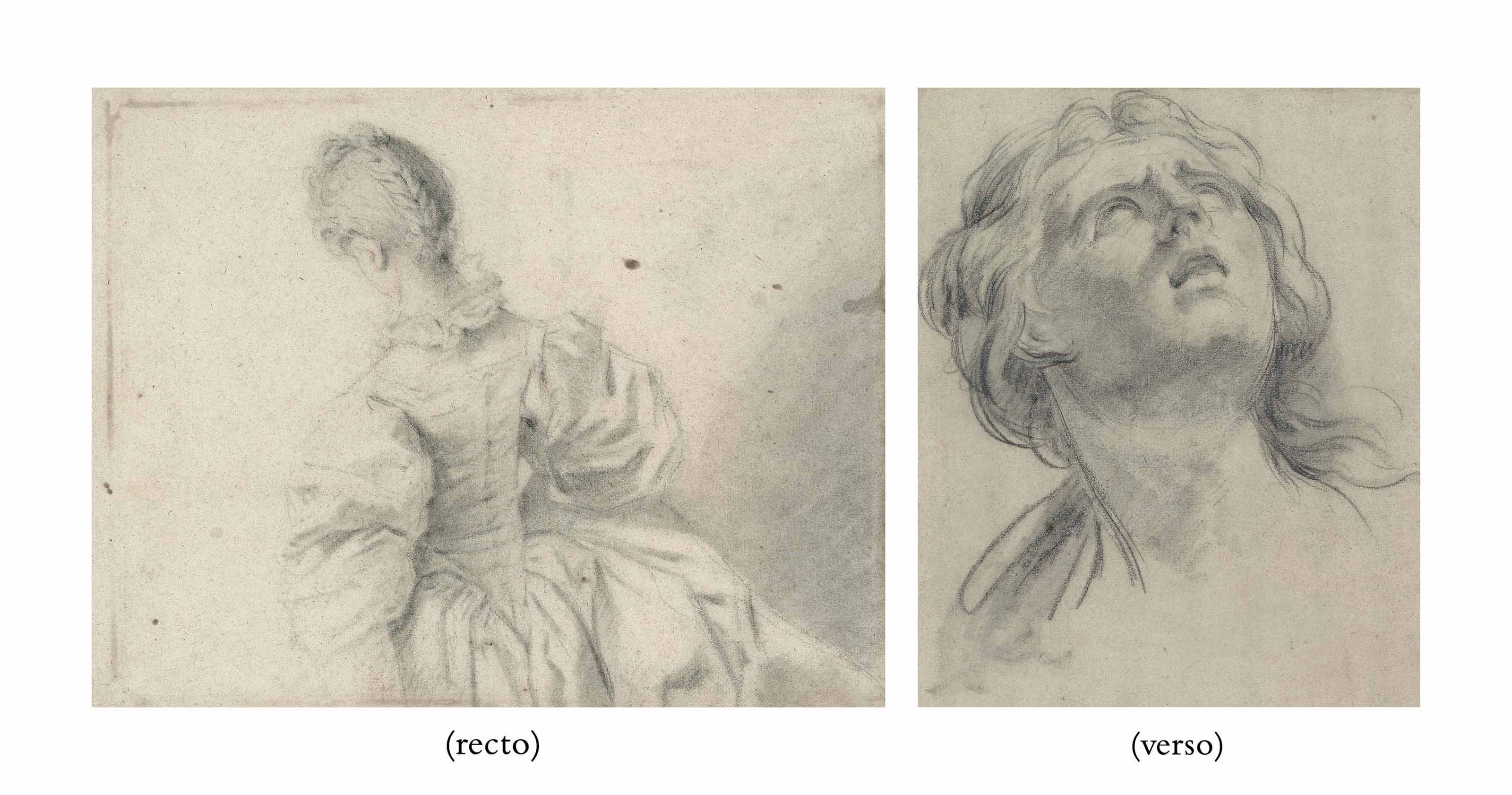 François Boucher — Женщина, изображенная сзади, в честь Франсуа Буше (Париж, 1703-1770) (спереди); Голова молодой женщины (оборотная сторона )