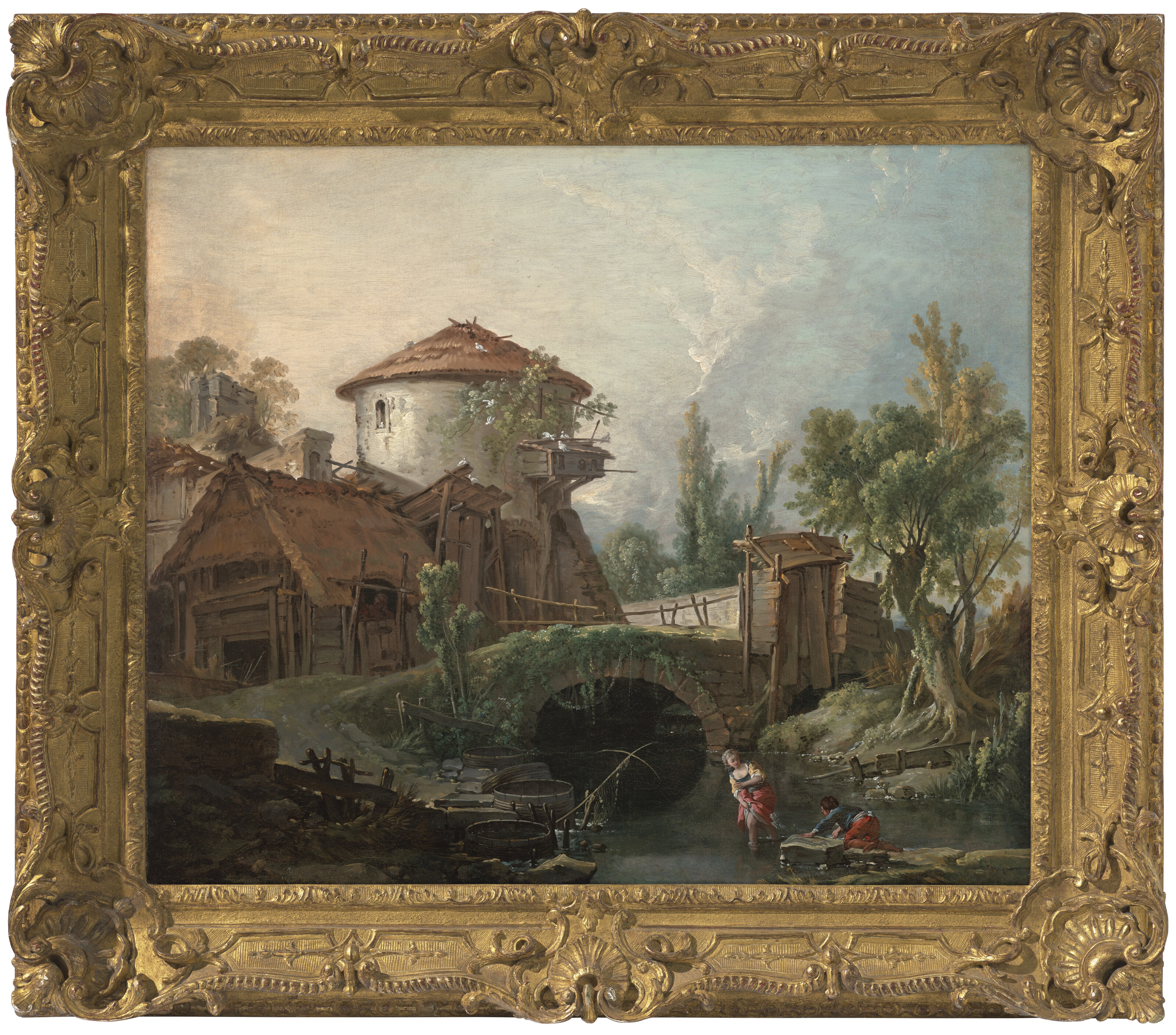 François Boucher — Женщина и мальчик переходят ручей под голубятней, изображение 2