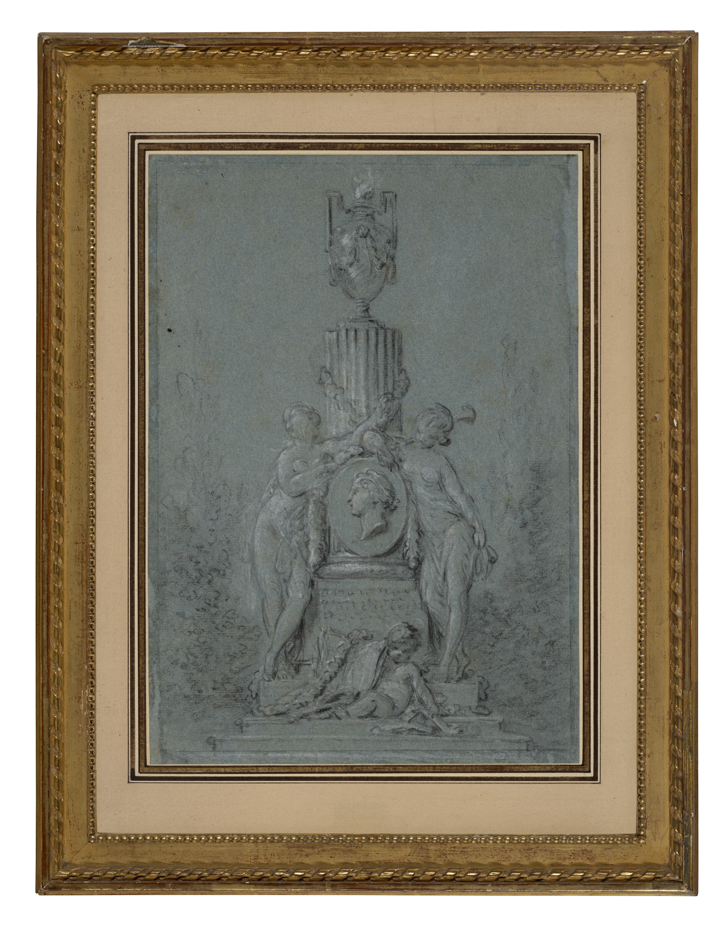 François Boucher — Памятник в честь Доротеи Сандов, портрет в профиль в медальоне на вершине одной колонны и одной могилы, изображение 2