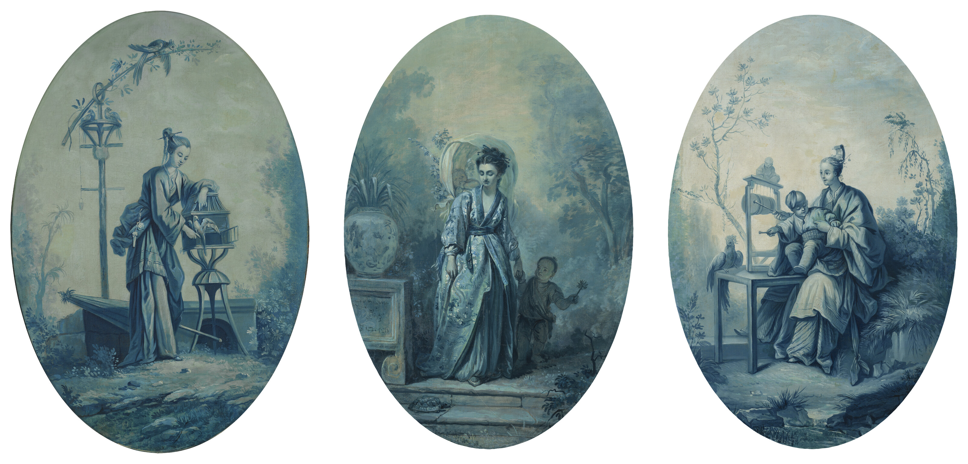François Boucher — Набор из трех фантазийных монохромных шинуазри