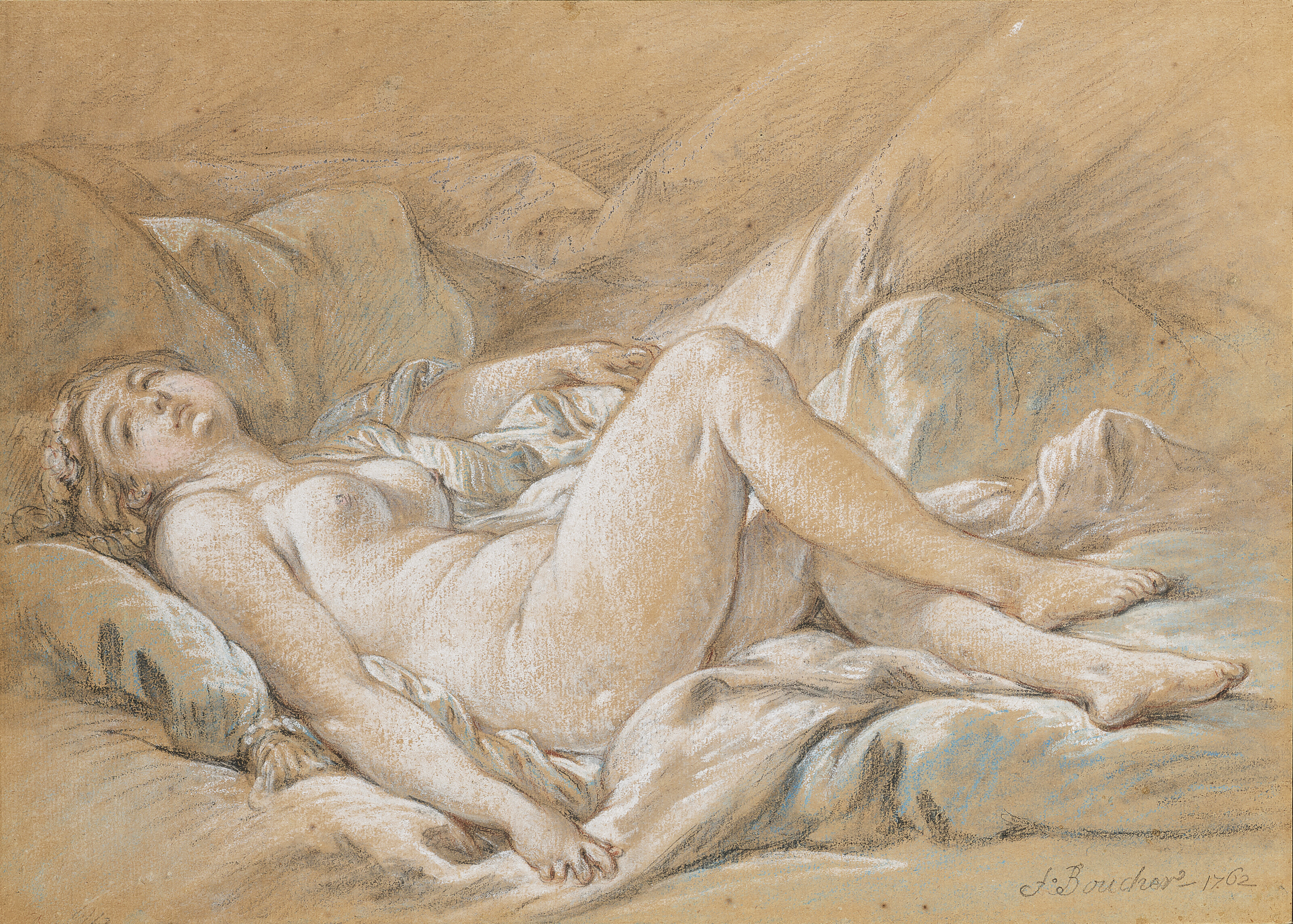 François Boucher — Лежащая на кровати женщина