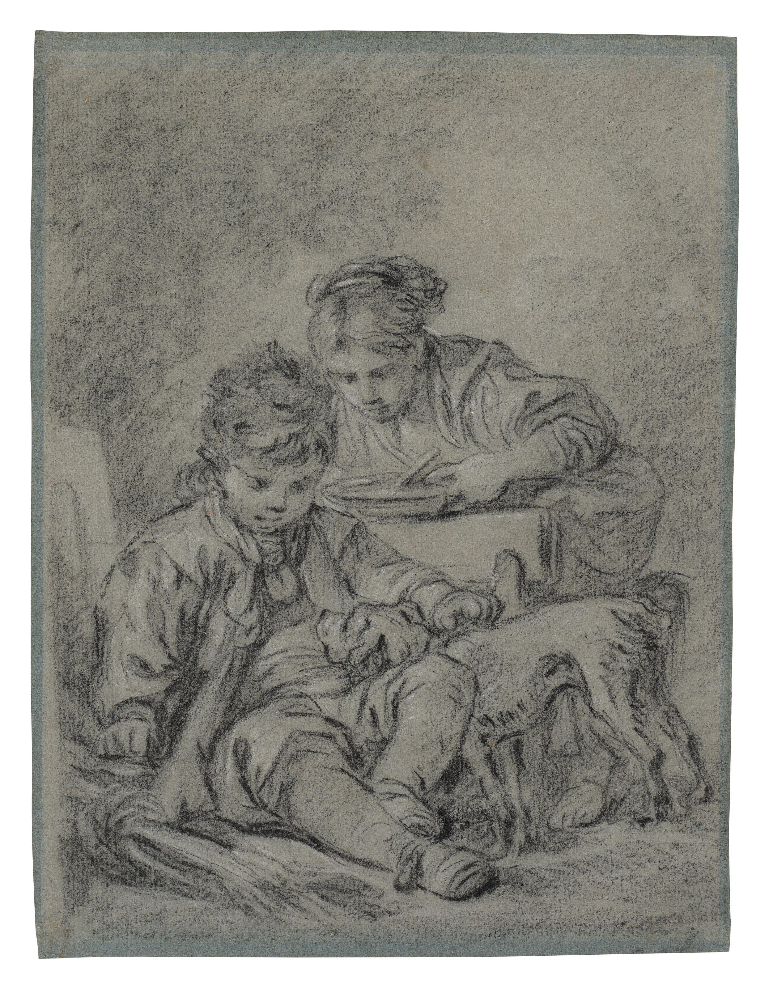 François Boucher — Двое детей играют с собакой