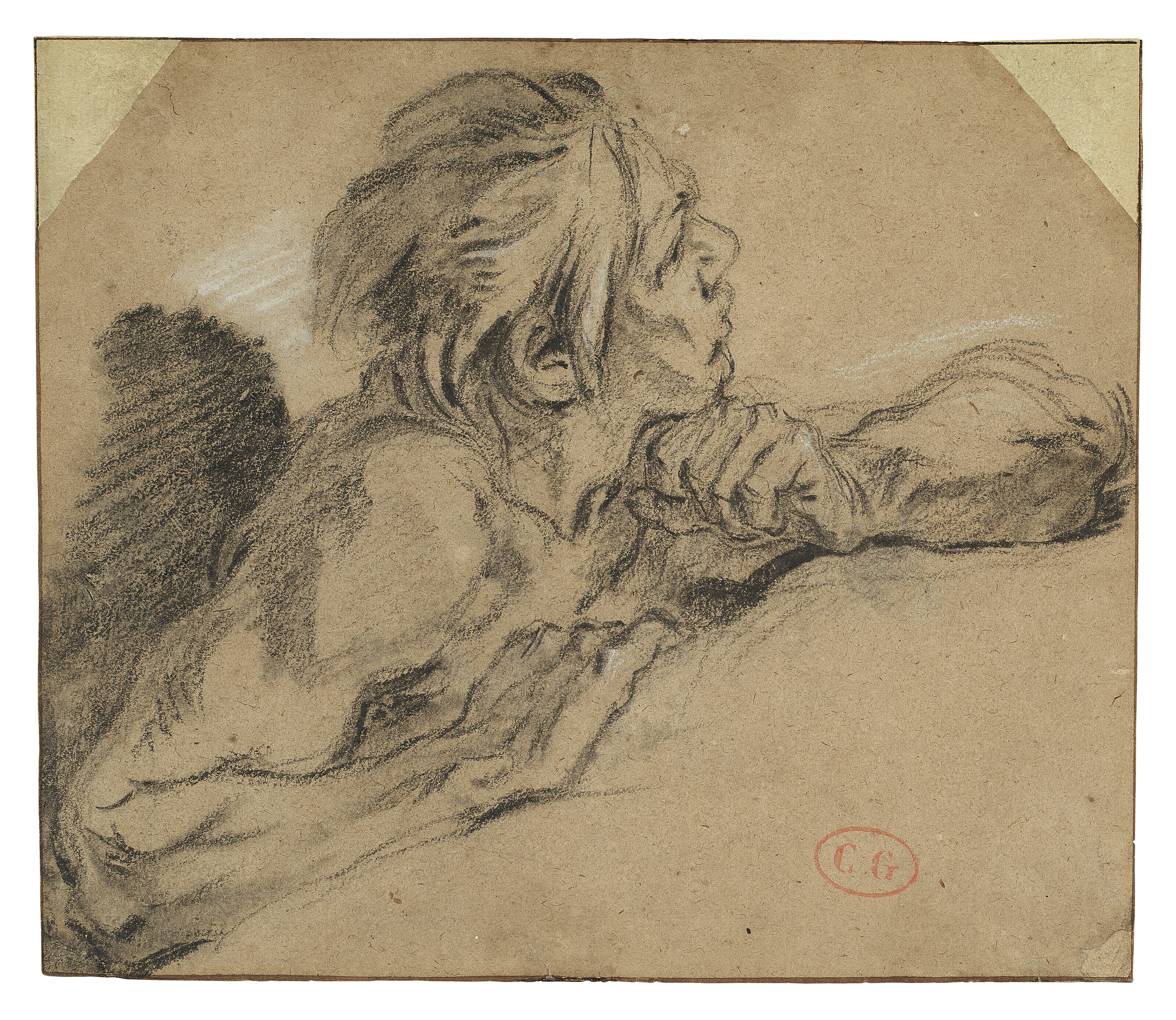 François Boucher — Мужчина, опершись на руки, смотрел вверх