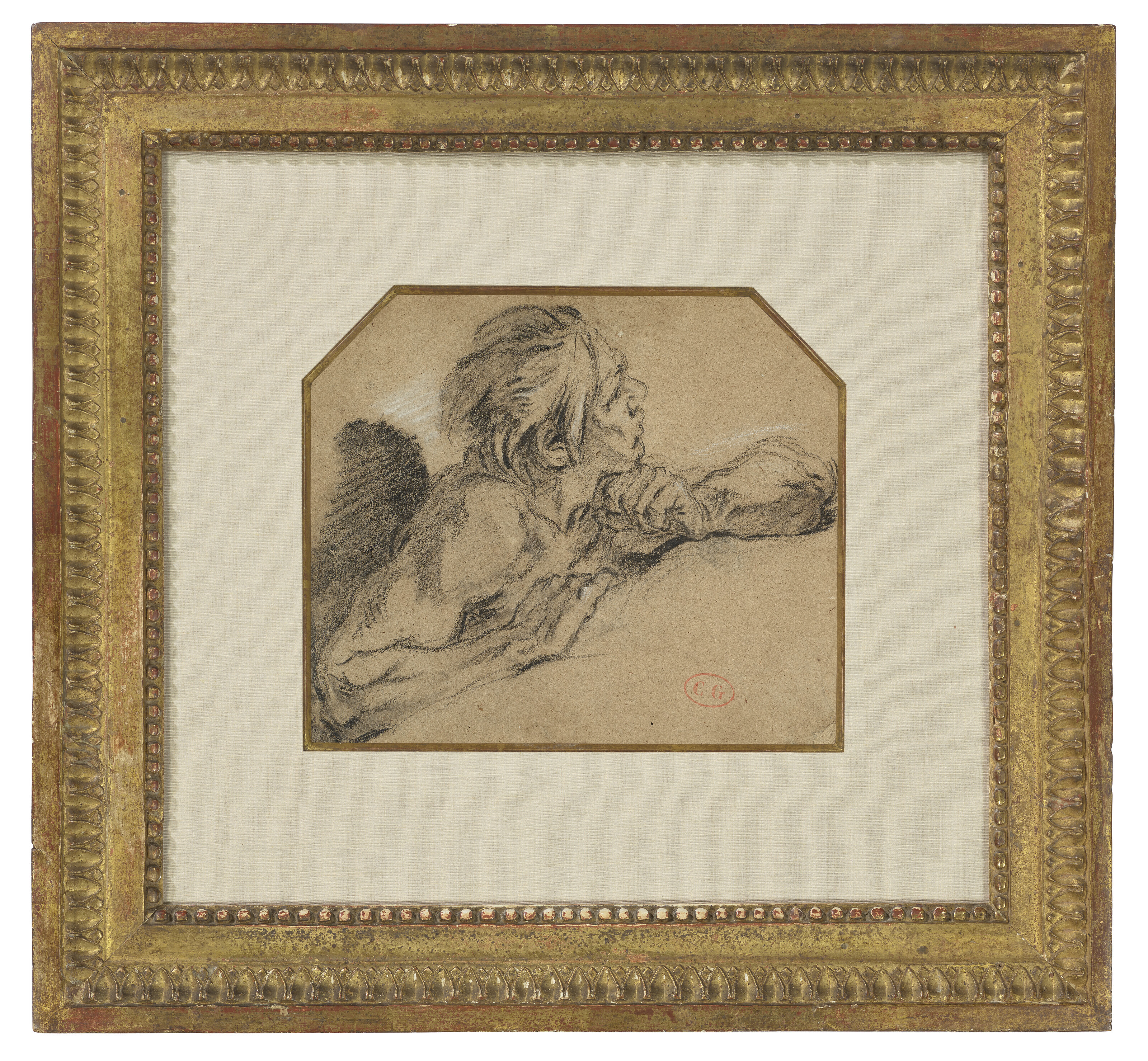 François Boucher — Мужчина, опершись на руки, смотрел вверх, изображение 2
