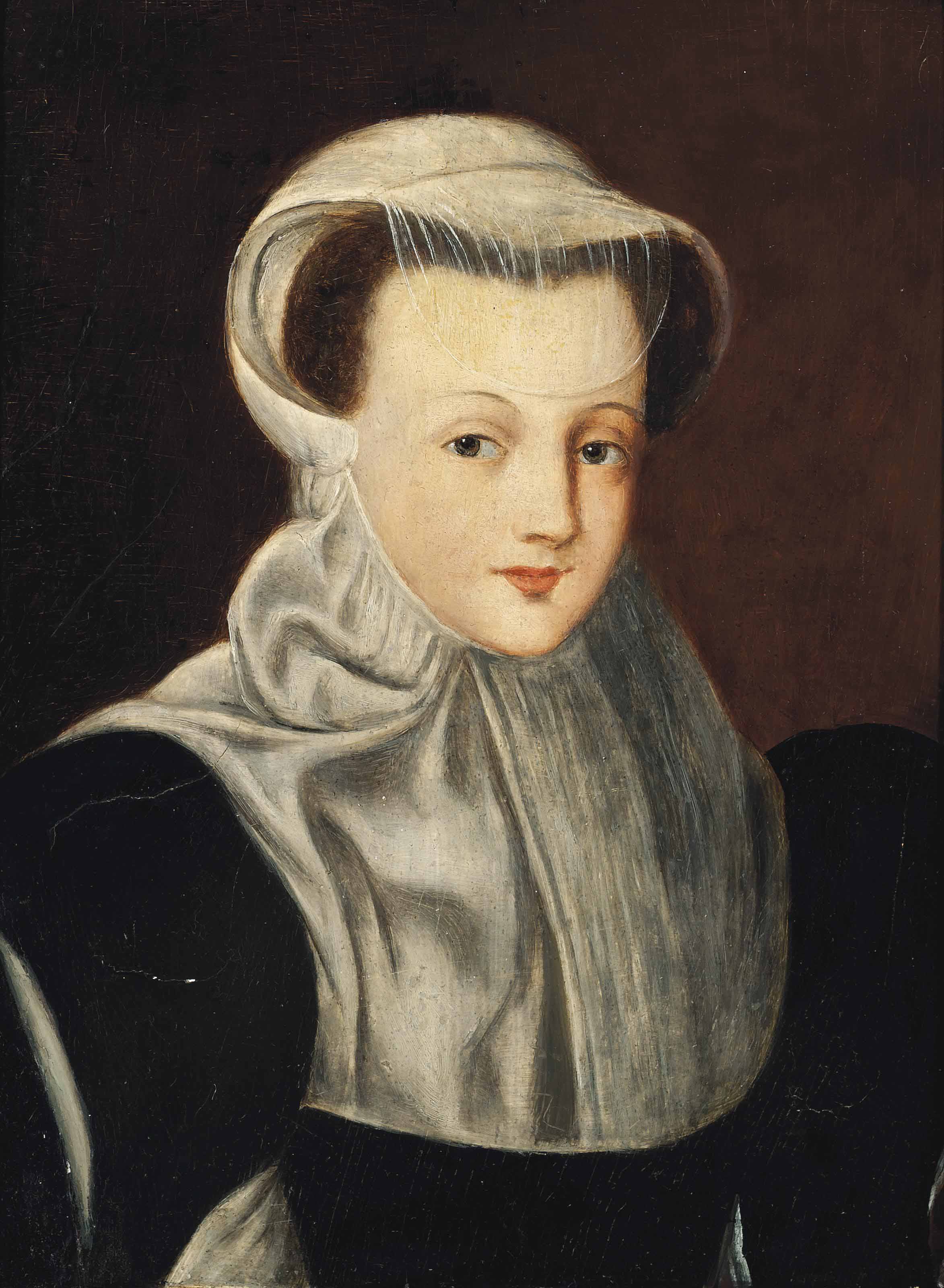 François Clouet — Портрет дамы, возможно, Марии, королевы Шотландии (1542-1587), в полный рост, в черном платье и белом чепце