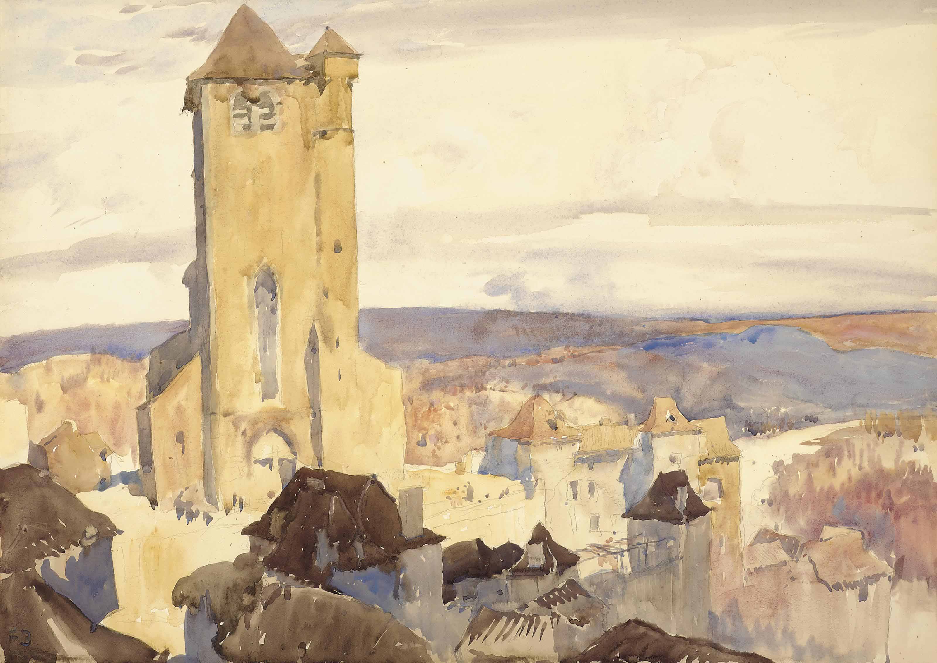 Frank Brangwyn — Сен-Сирк-Лапопи, на реке Лот, Франция