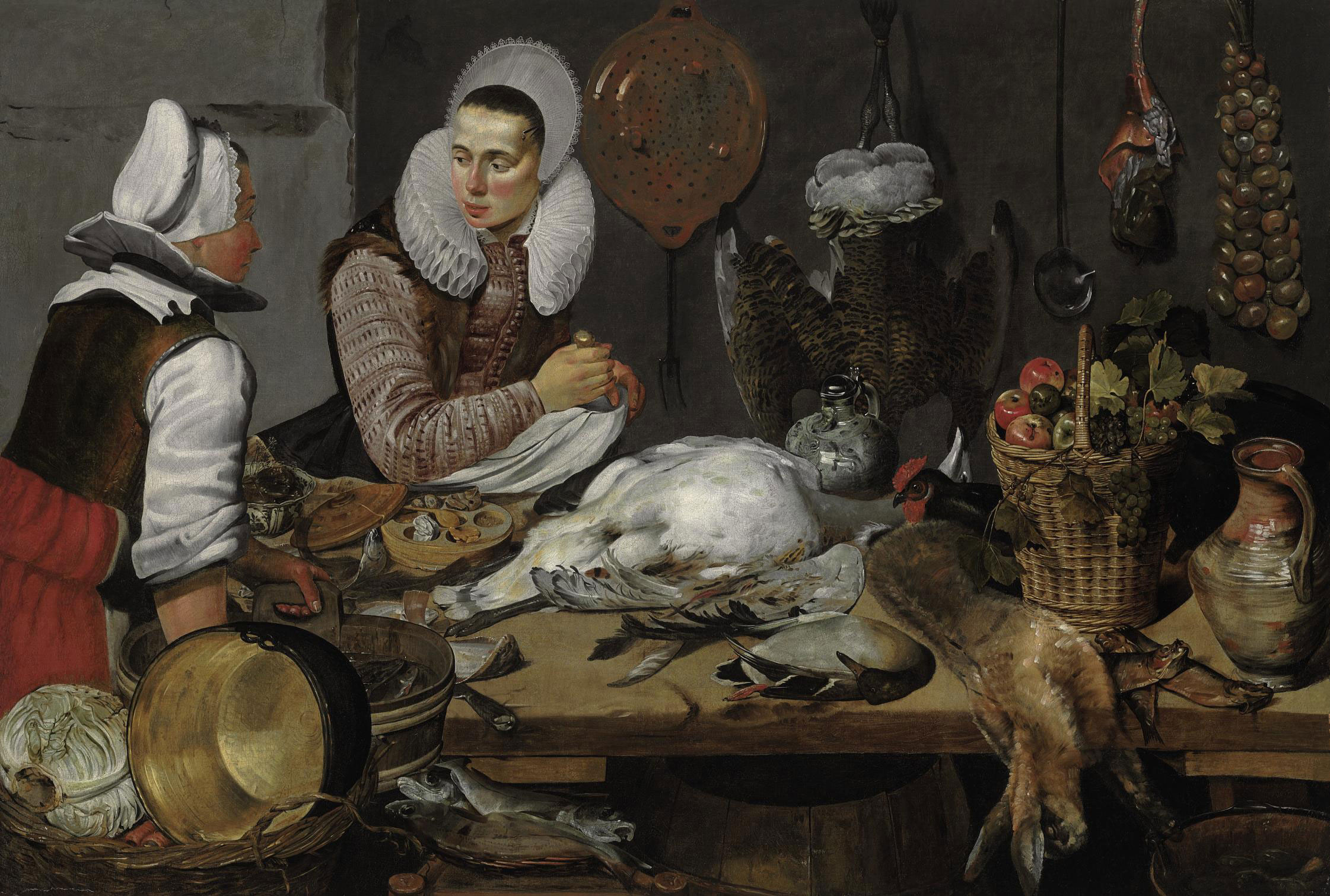 Frans Hals — Интерьер кухни с горничной и хозяйкой, готовящими дичь