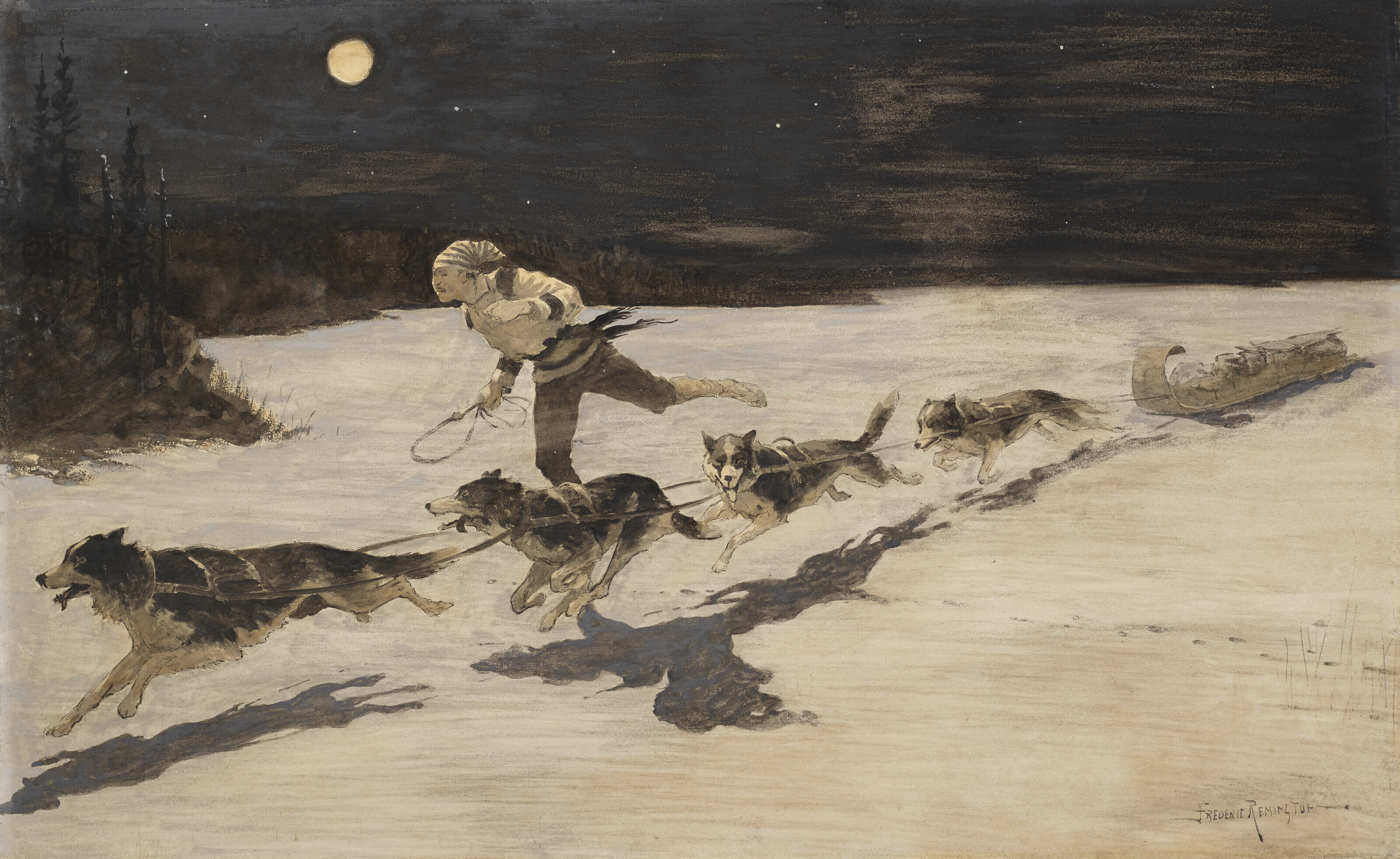Frederic Remington — Собаки породы "Хаски" на замерзшем шоссе (Говорящий ондатр)