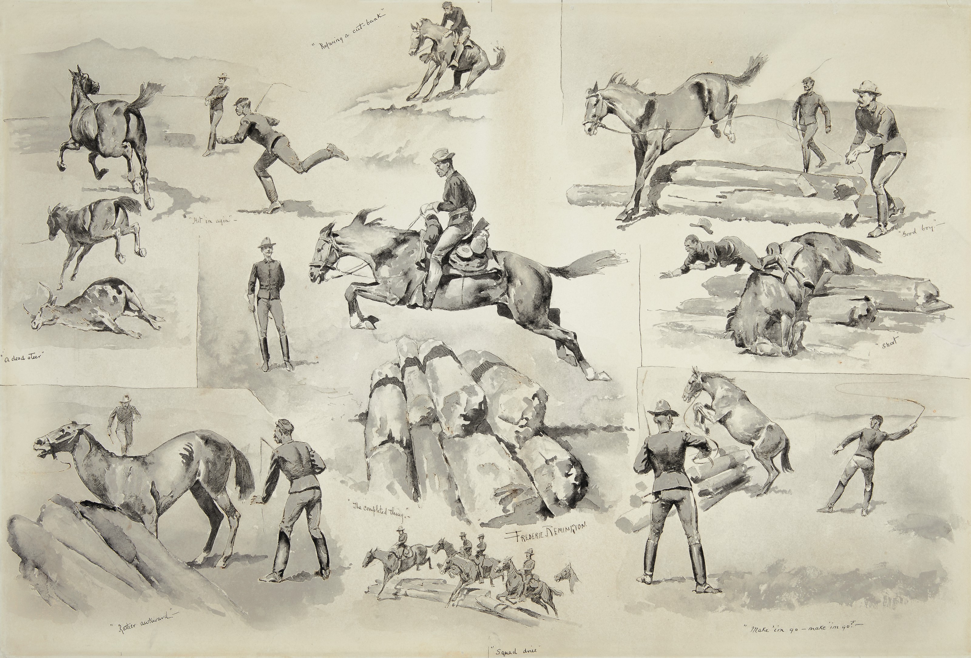 Frederic Remington — Тренировка лошадей преодолевать препятствия, Десятая кавалерийская дивизия Соединенных Штатов