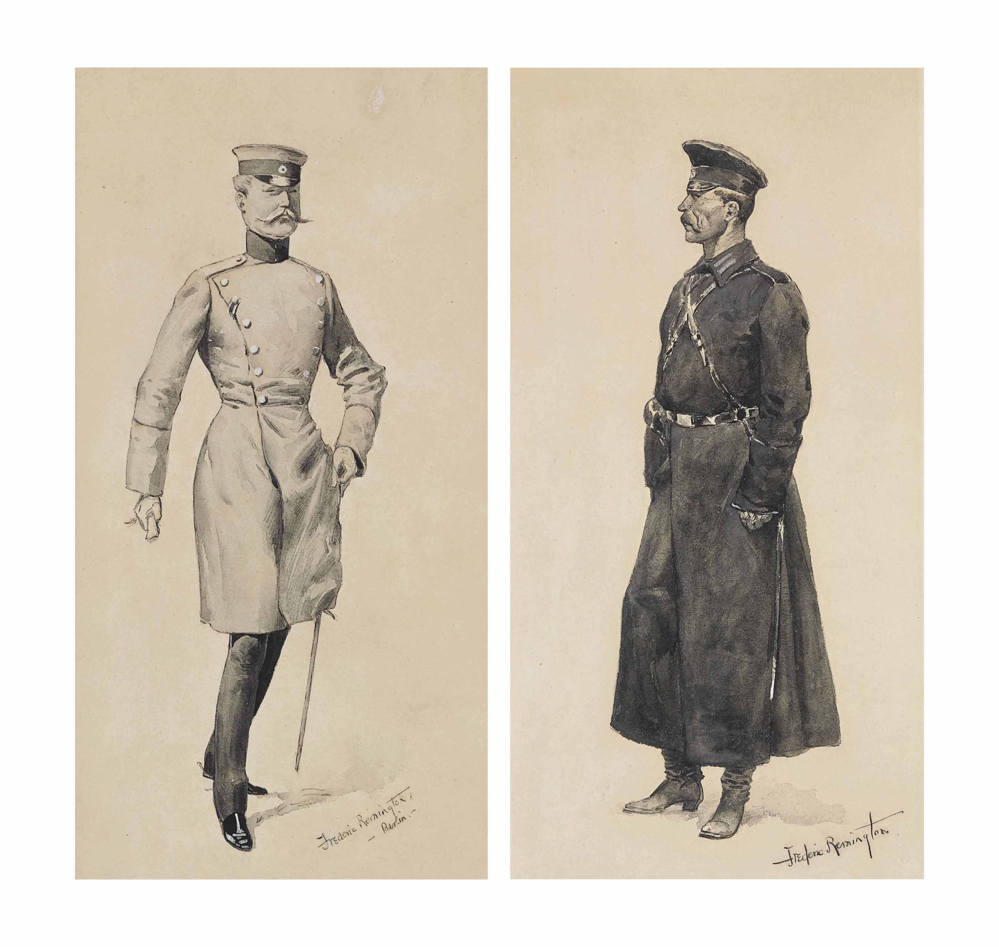 Frederic Remington — Драгунский офицер в уличной одежде и жандарм, Санкт-Петербург : пара работ
