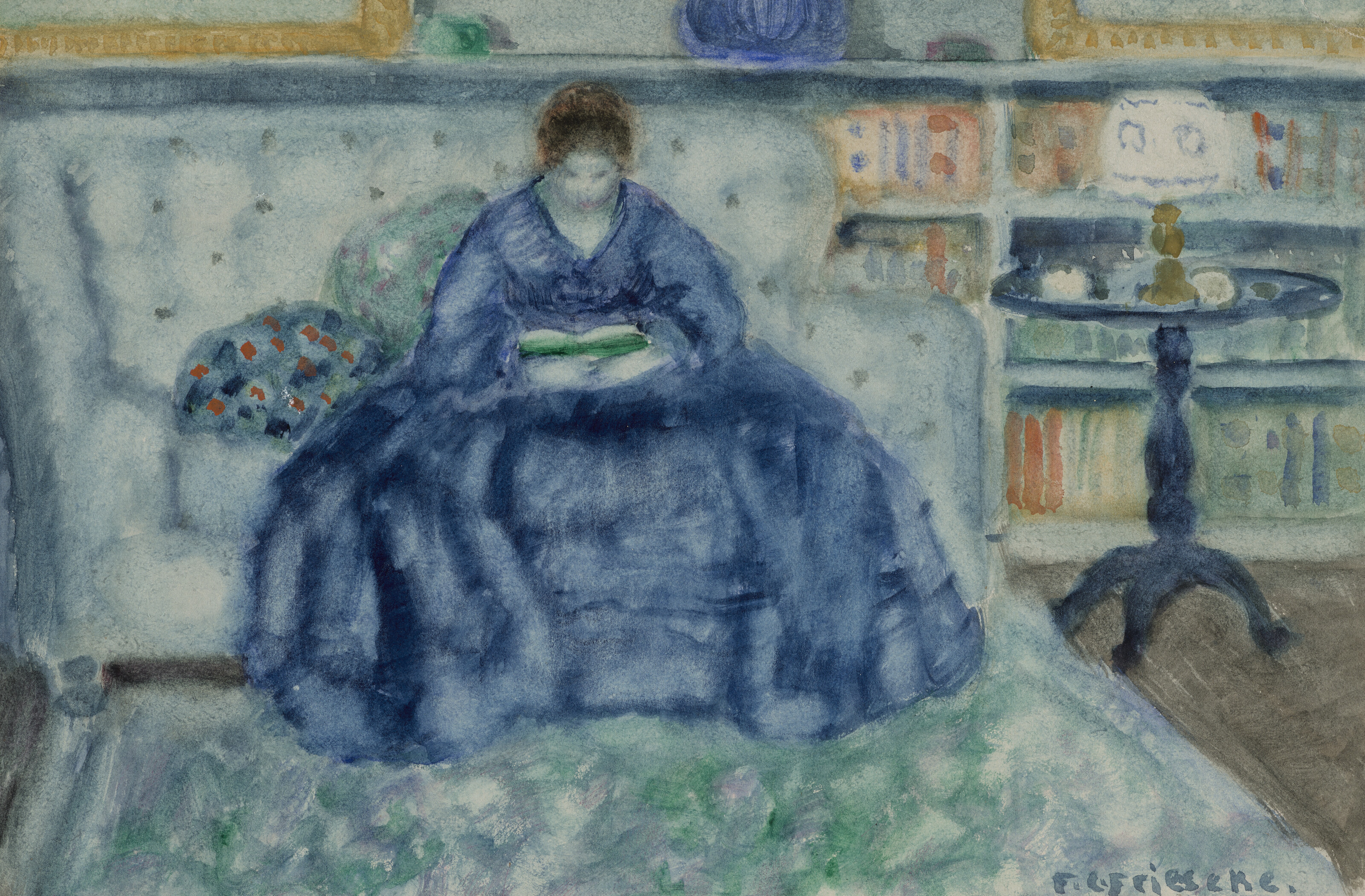 Frederick Carl Frieseke — Голубое платье, Живерни