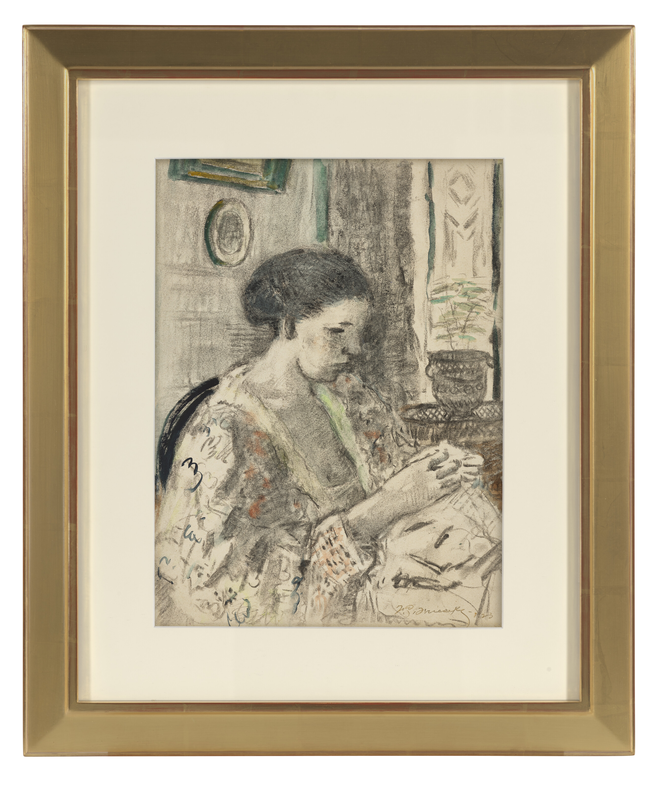 Frederick Carl Frieseke — Жена художника шьет, изображение 2
