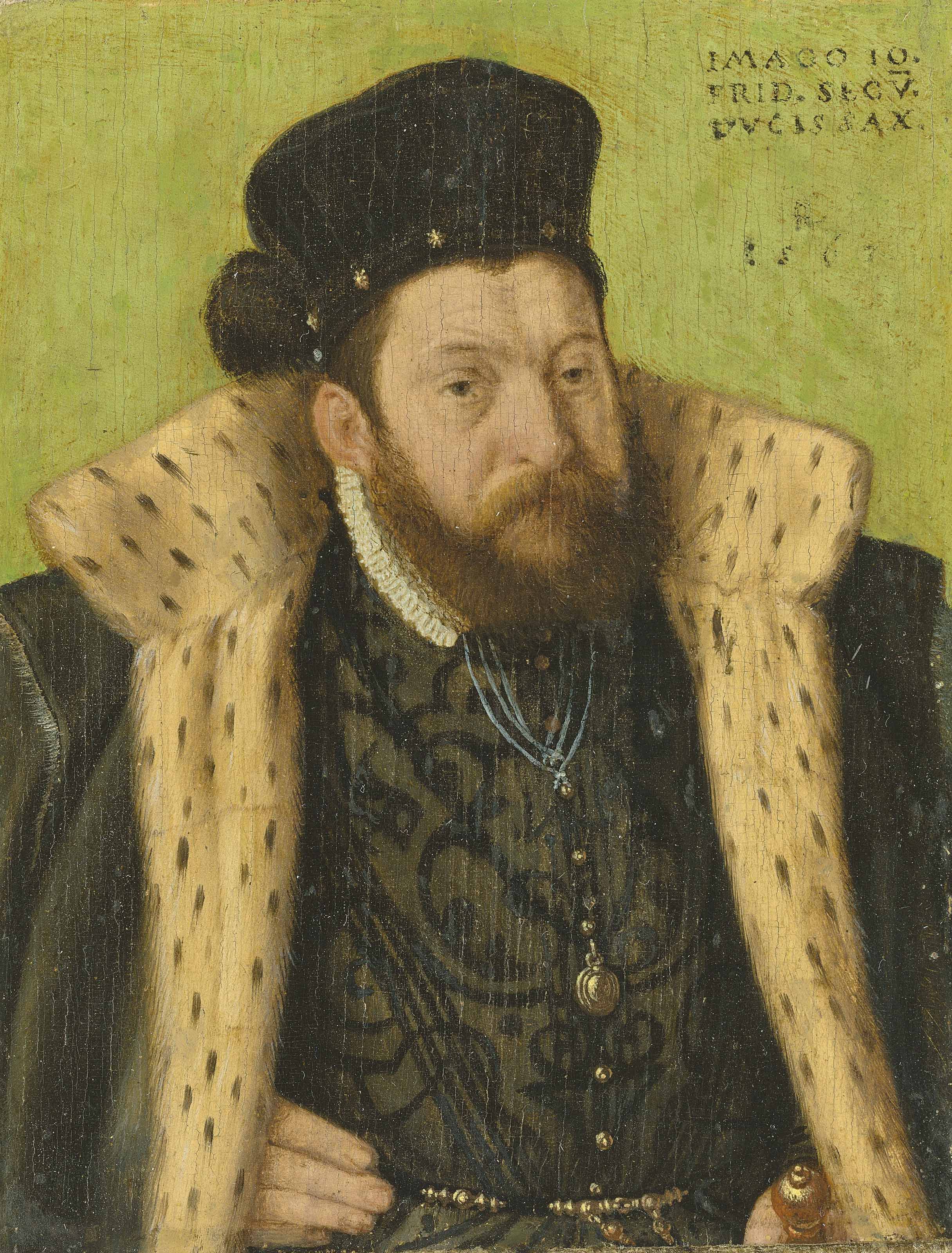 Friedrich — Портрет Иоганна Фридриха II, герцога Саксонского (1529-1595), в полный рост, в отделанном горностаем плаще и шляпе