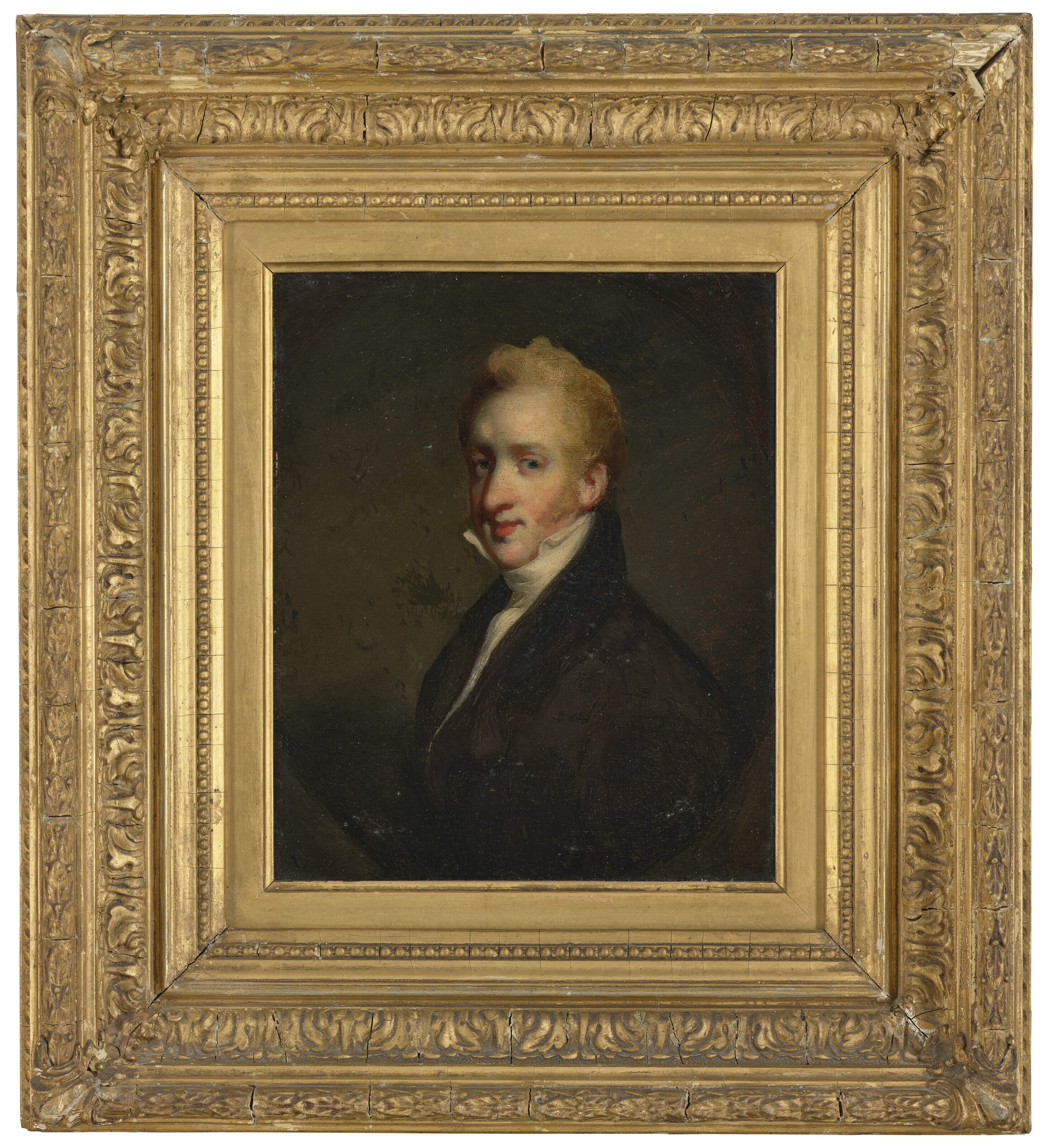 George Chinnery — Портрет европейского купца, во весь рост, в черном пальто, в искусственном овале, изображение 2