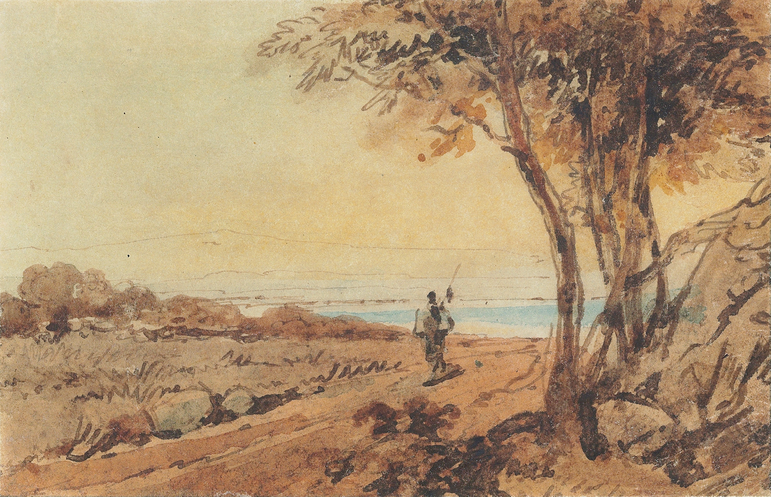 George Chinnery — Водопой скота, Макао; и фигура на тропинке в сумерках, Макао, изображение 2